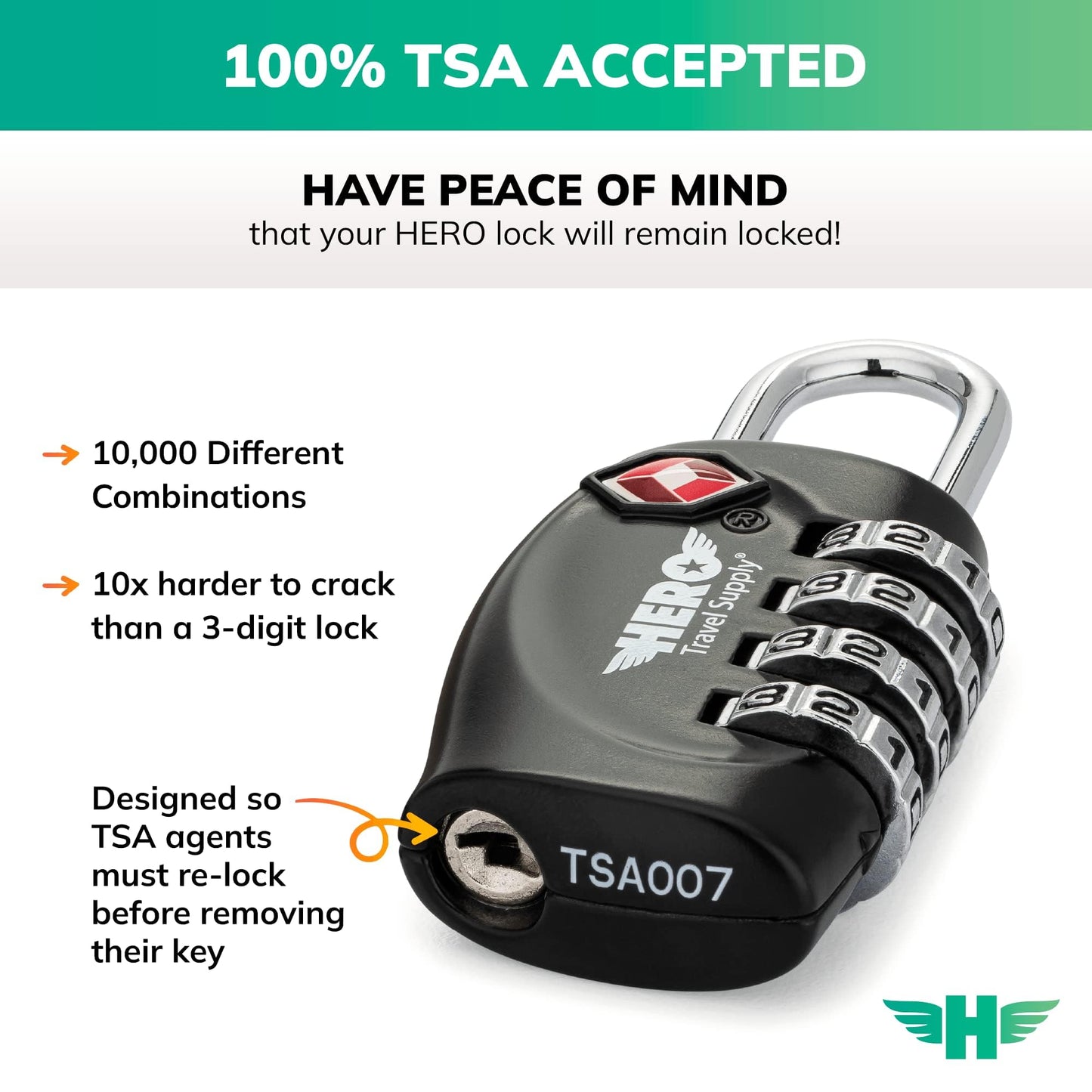 Hero Luggage Lock (Pack of 2) TSA Approved, 4 Digit Combination Padlock for Travel, Suitcases, Lockers, Backpacks
