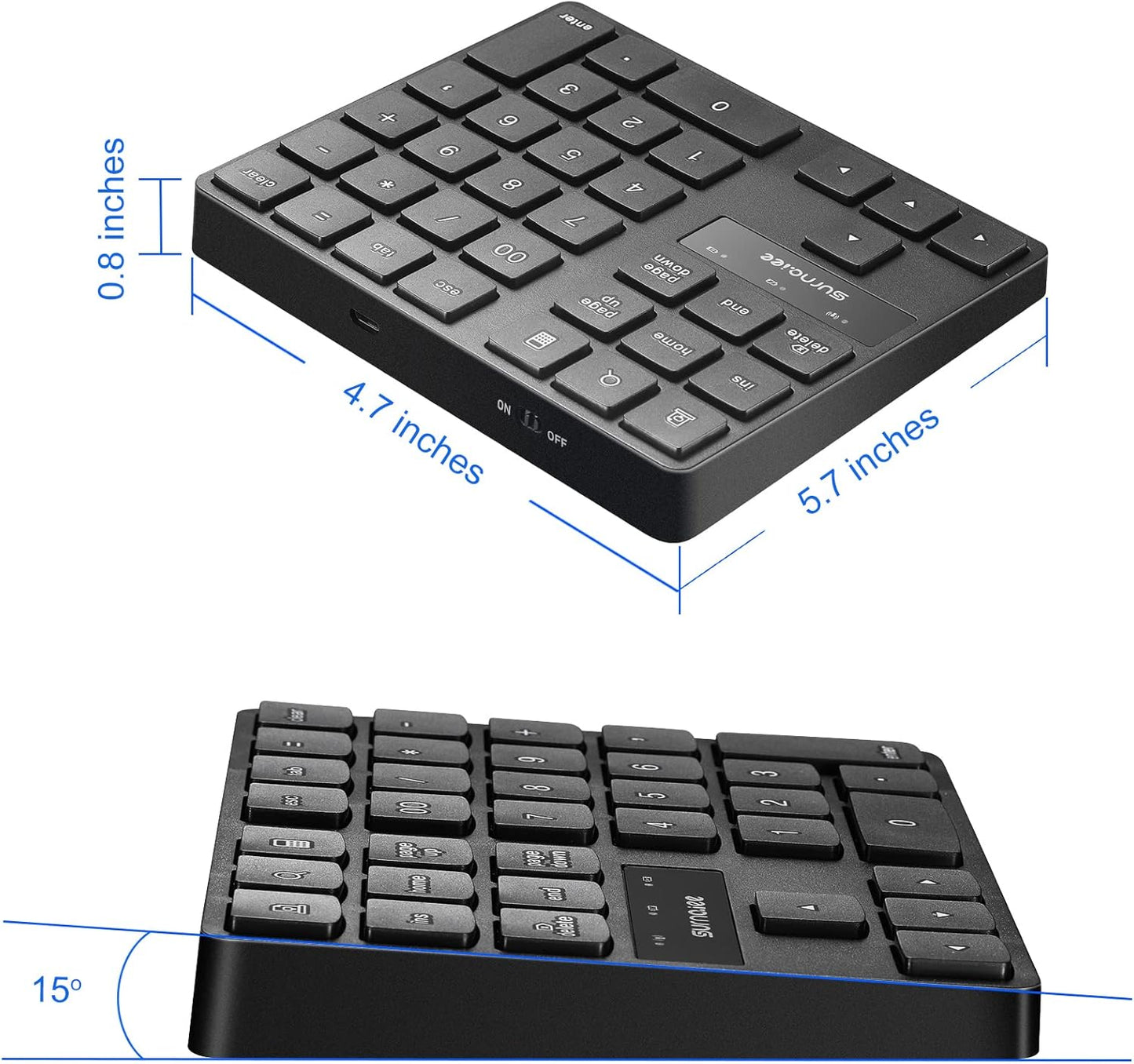 SurnQiee 2.4G 35-Keys Wireless Numeric Keypad, Rechargeable Number Pad for Efficient Data Input