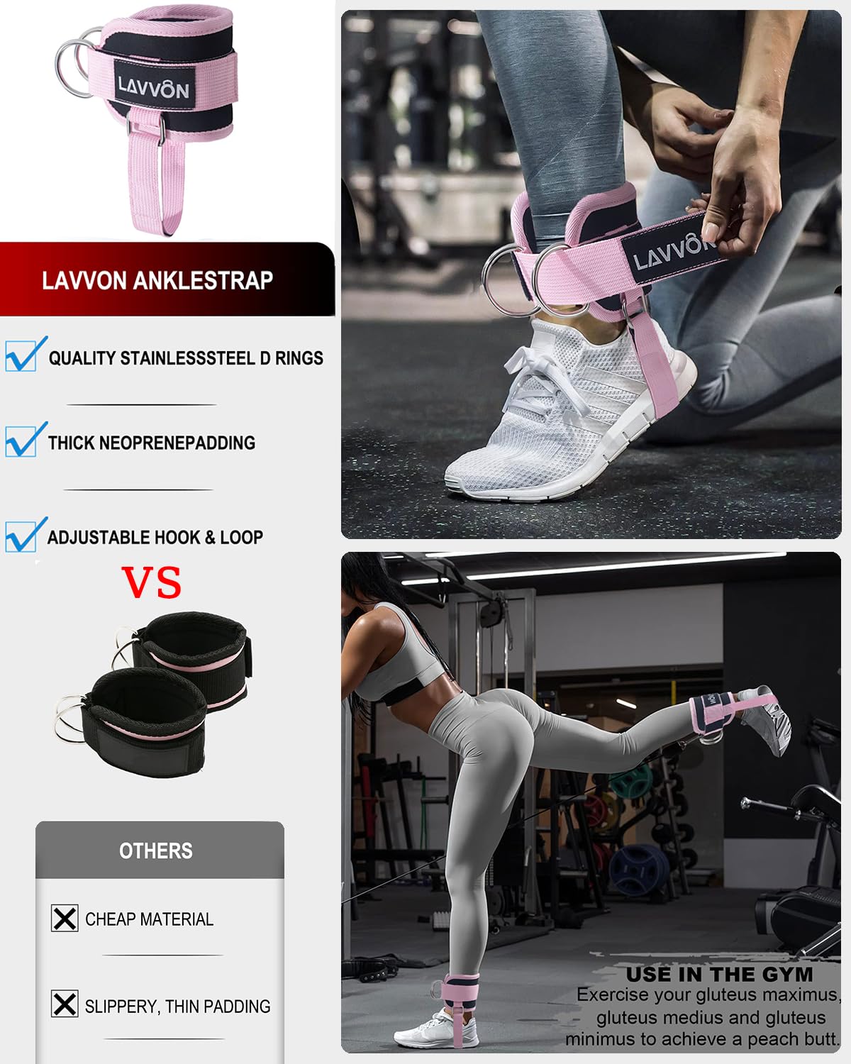 7Pcs-Barbell Pad Set for Hip Thrust - Squat Pad, Bench Press Workout Foam Weight Lifting Bar Cushion,Gym Accessories for Women with Bar Bad,with Gym Ankle Straps,Hip Resistance Bands,Lifting Strap (Pink)