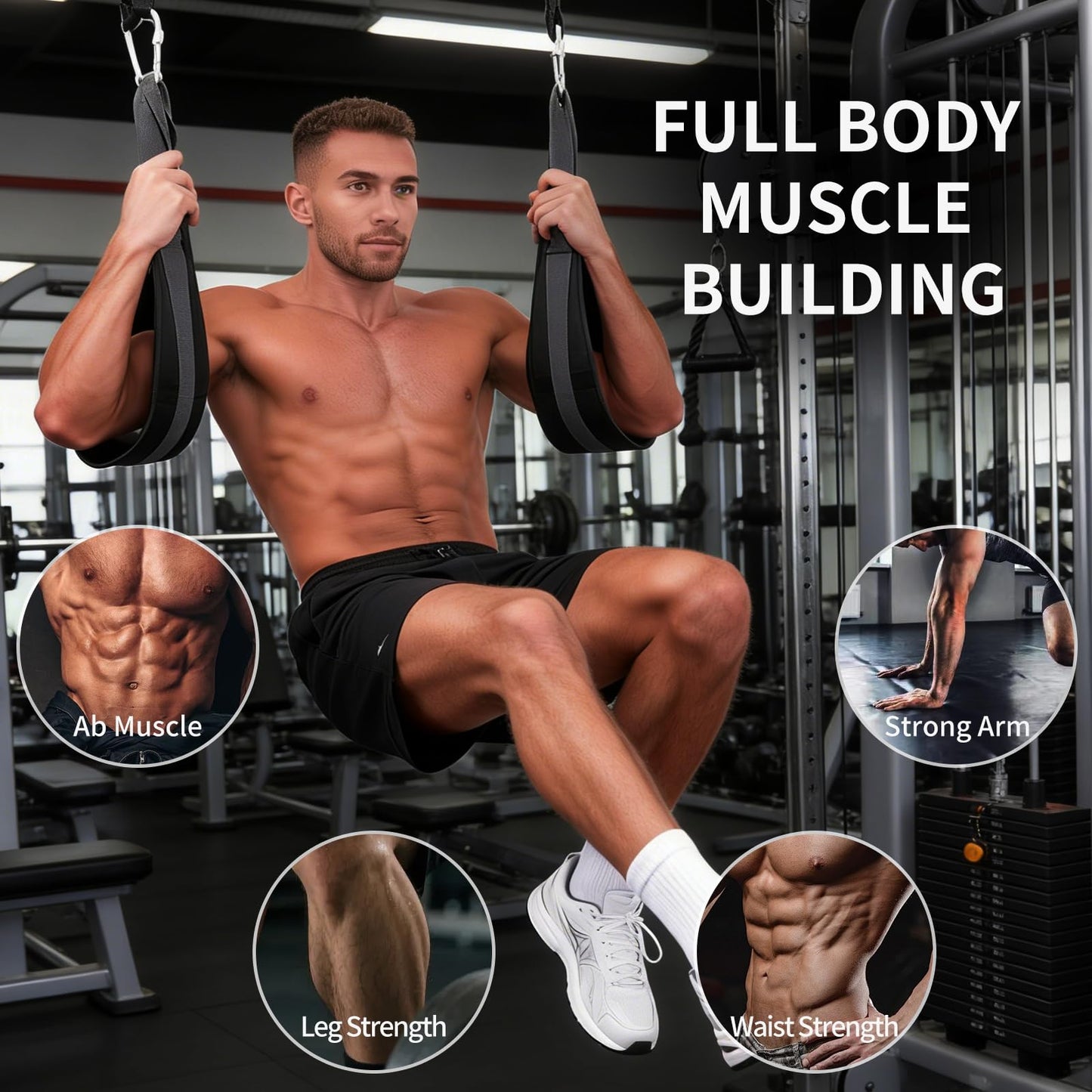 Hanging Ab Straps for Pull Up Bar, Abdominal Muscle Building Padded Arm Support Slings with D-Ring Strap, Soft Padded Exercise Straps with 2 Steel Carabiners for Ab Swing & Leg Raises at Home & Gym