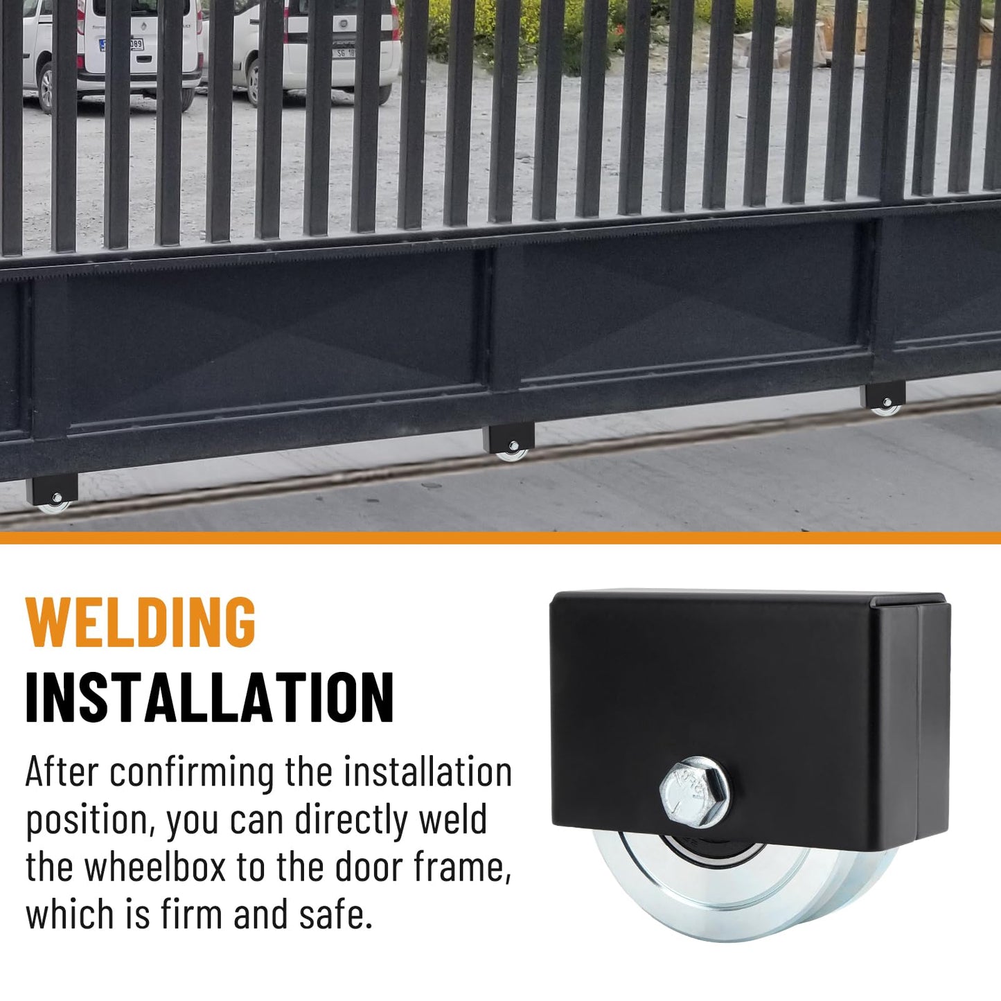 TRUCFUSION 4" V Groove Gate Wheel with Weld on Box, Solid Sliding Gate Wheels, Load Capacity 3000LBS Heavy Duty for Rolling Door Inverted V Tracks (2 Set)