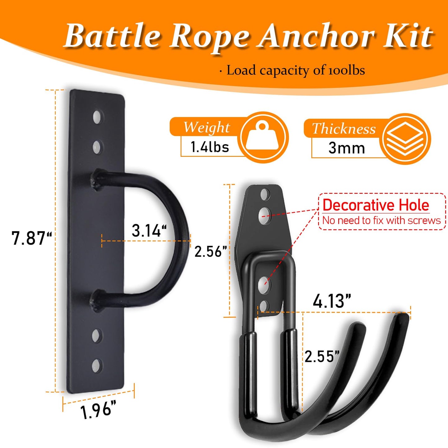 Mibcocny Battle Rope Anchor Kit Wall Mount, Set With Workout Wall Anchor And Rope Hook For 5-30 Feet, 1-1.5" Battle Ropes For Home Gym, Battle Rope Wall Mount Holder, Heavy Duty Gym Storage Rack