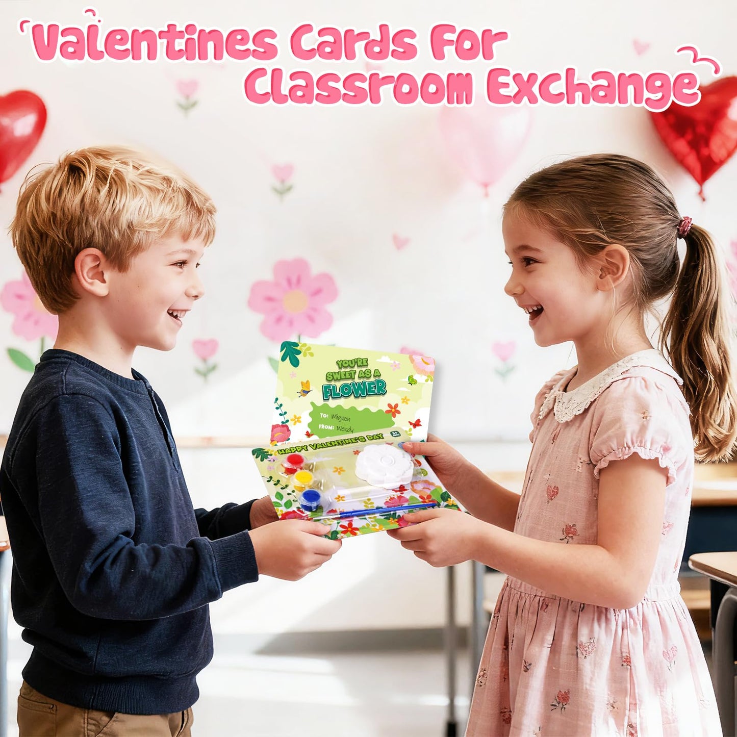 SpringFlower Valentine's Day Cards with Plaster Painting Kit for School Classroom Valentine's Gift Exchange, Valentine's Party Favor for Kids & Art and Craft Activity,24 Pack
