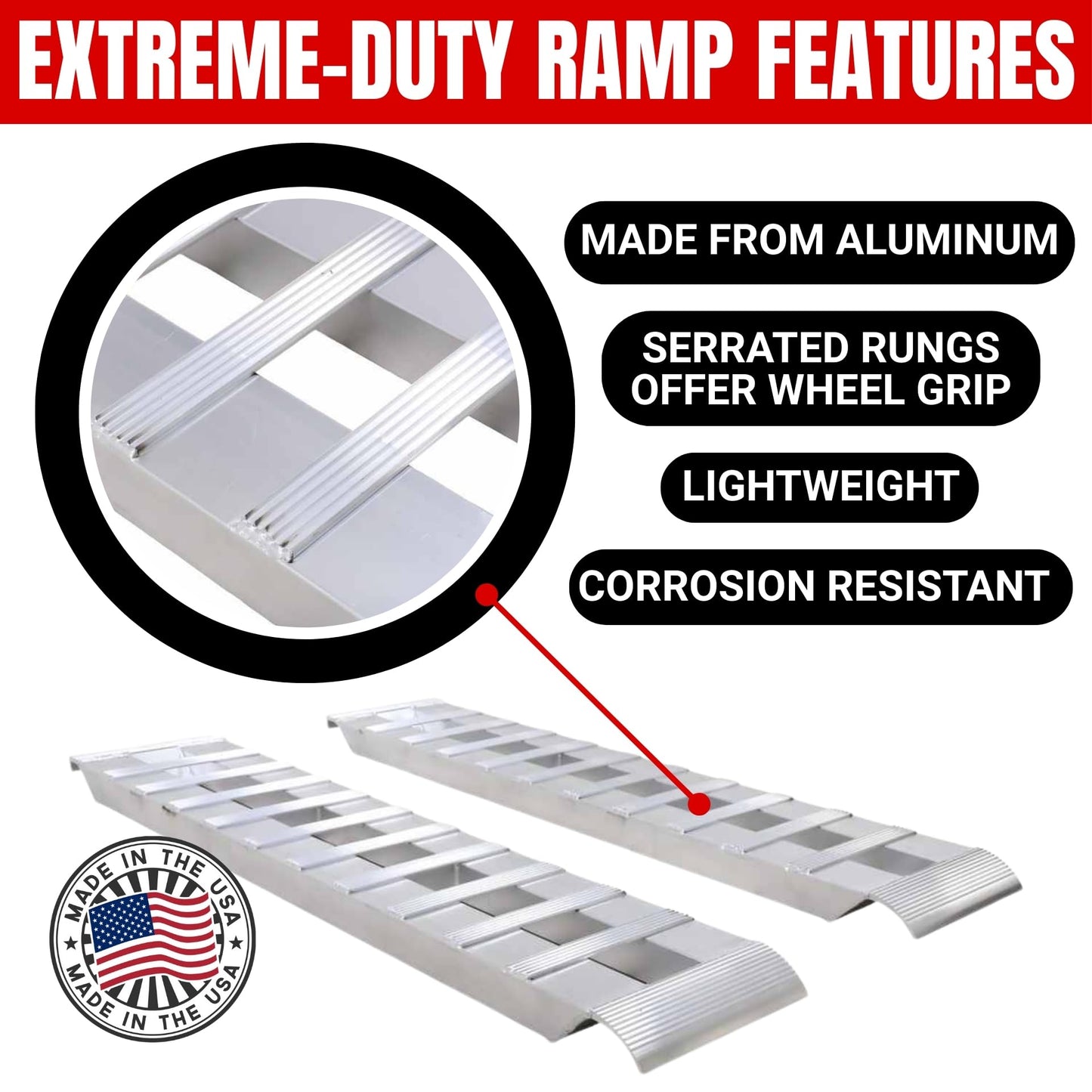 GEN-Y Hitch Extreme Duty Aluminum Loading Ramps - Set of 2, 6 Feet Long x 15 Inches Wide, 10000 LBS Capacity, Hybrid Hook and Plate Ends, Serrated Cross Rungs for Maximum Traction