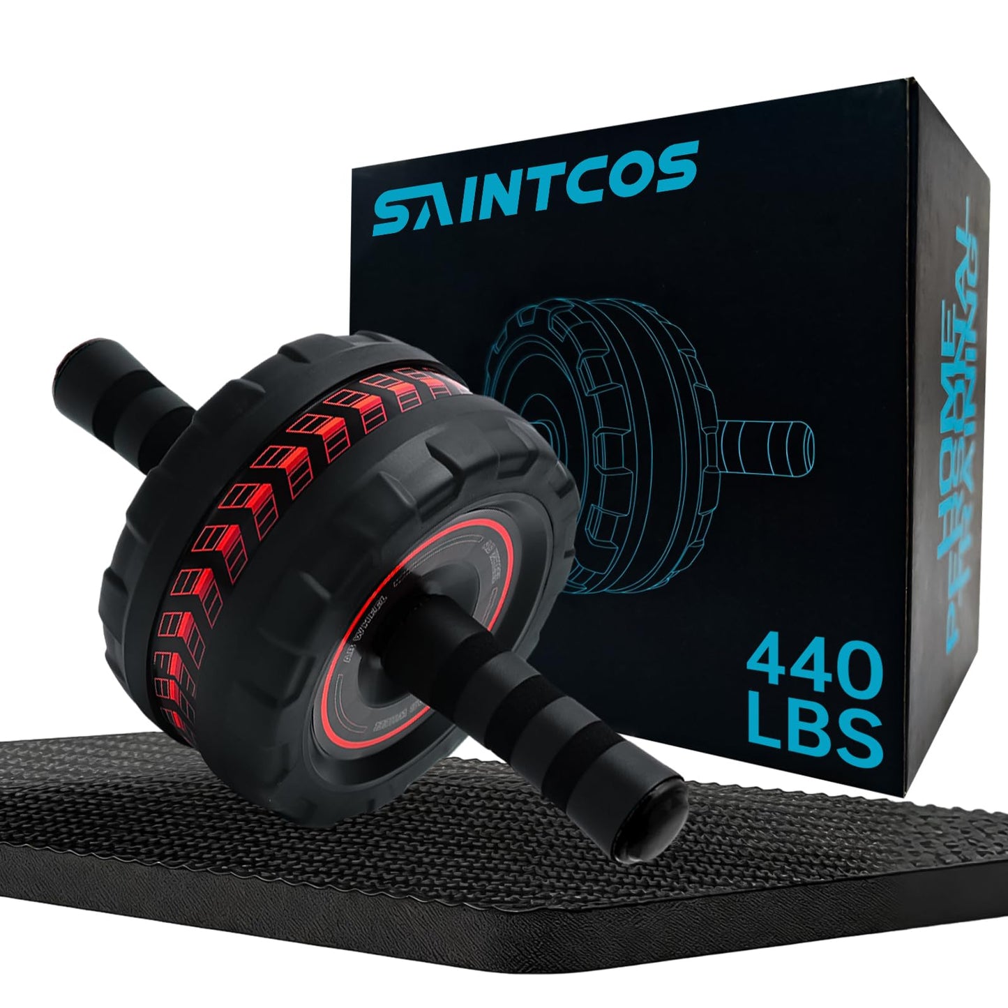 SaintCos Ab Roller Wheel for Abs Workout - Core Strength Training Equipment for Home Gym with Knee Pad, Abdominal Exercise Wheel for Men and Women (Red)