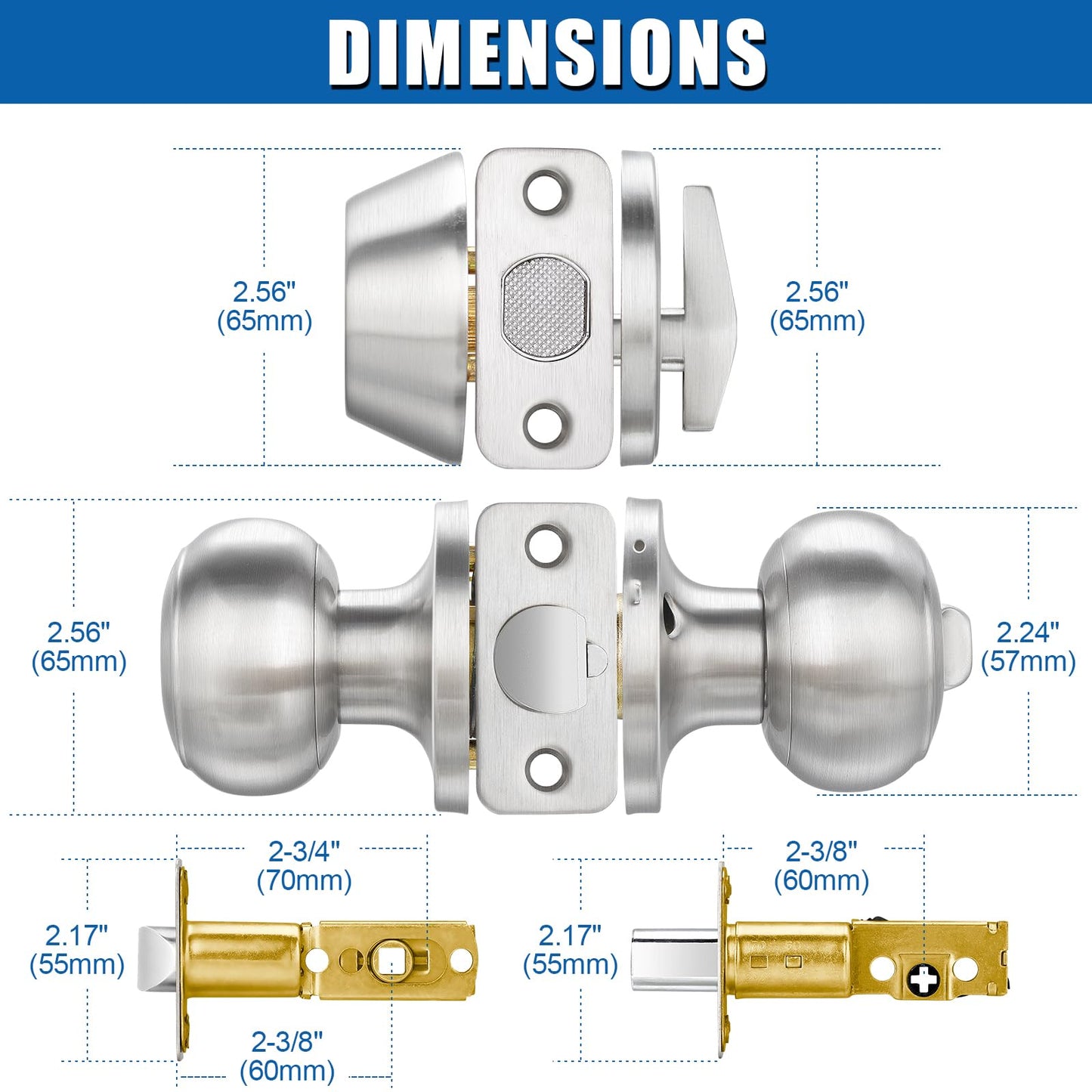 3 Sets Entry Door Knob and Single Cylinder Deadbolt Combo Set, Keyed Alike Round Ball Satin Nickel Exterior Door Knobs with Lock and Keys for Entrance and Front Door