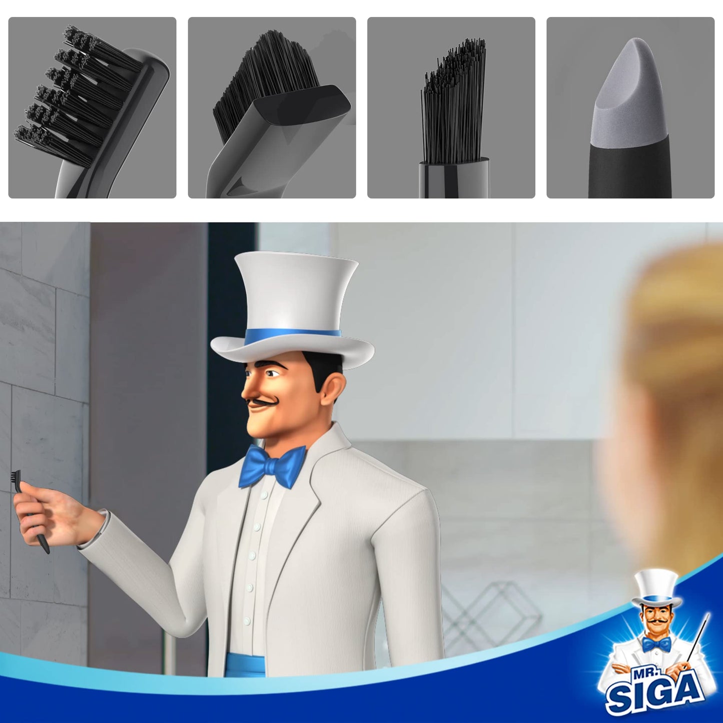 MR.SIGA Grout Cleaner Brush Set - Detail Cleaning Brush Set for Tile, Sink, Drain, Grout and Edge, Crevice Cleaning