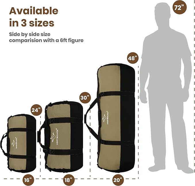 WHITEDUCK Heavy Duty Canvas Duffel Bag for Men and Women - Foldable Military Army Style Duffel Bag, with Full Length Zipper- Outdoors, Travel, Gym & Storage