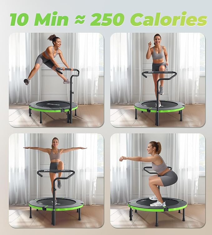 BCAN 40"/48" Foldable Mini Trampoline, Rebounder Trampoline for Adults, U/T Adjustable Foam Handle, Exercise Rebounder for Adults Indoor/Garden Workout, Max Load 330lbs/440lbs