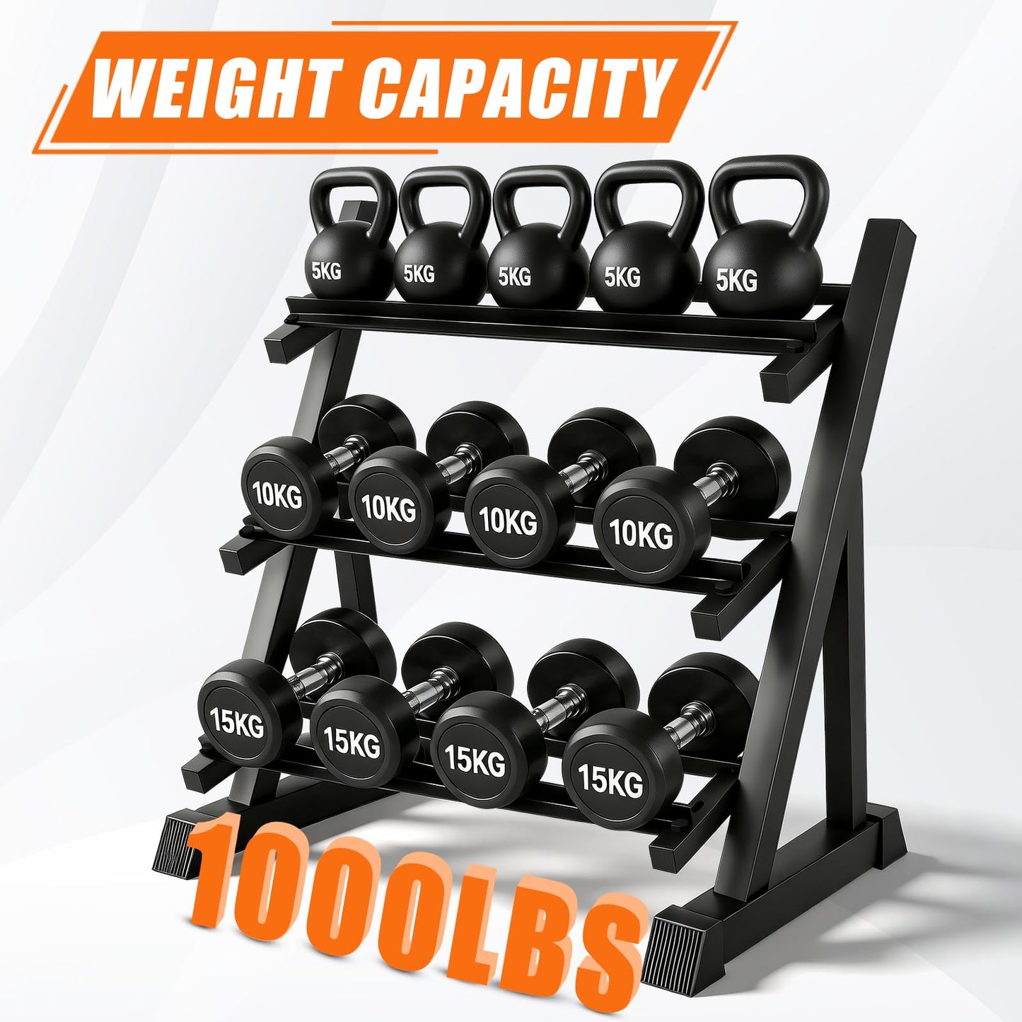 Dumbbell Rack 3-Tier Adjustable Dumbbell Rack Suitable for Dumbbells, Kettlebells, and Other Compact Weights Space-Saving Dumbbell Storage Rack - 1000LBS Capacity