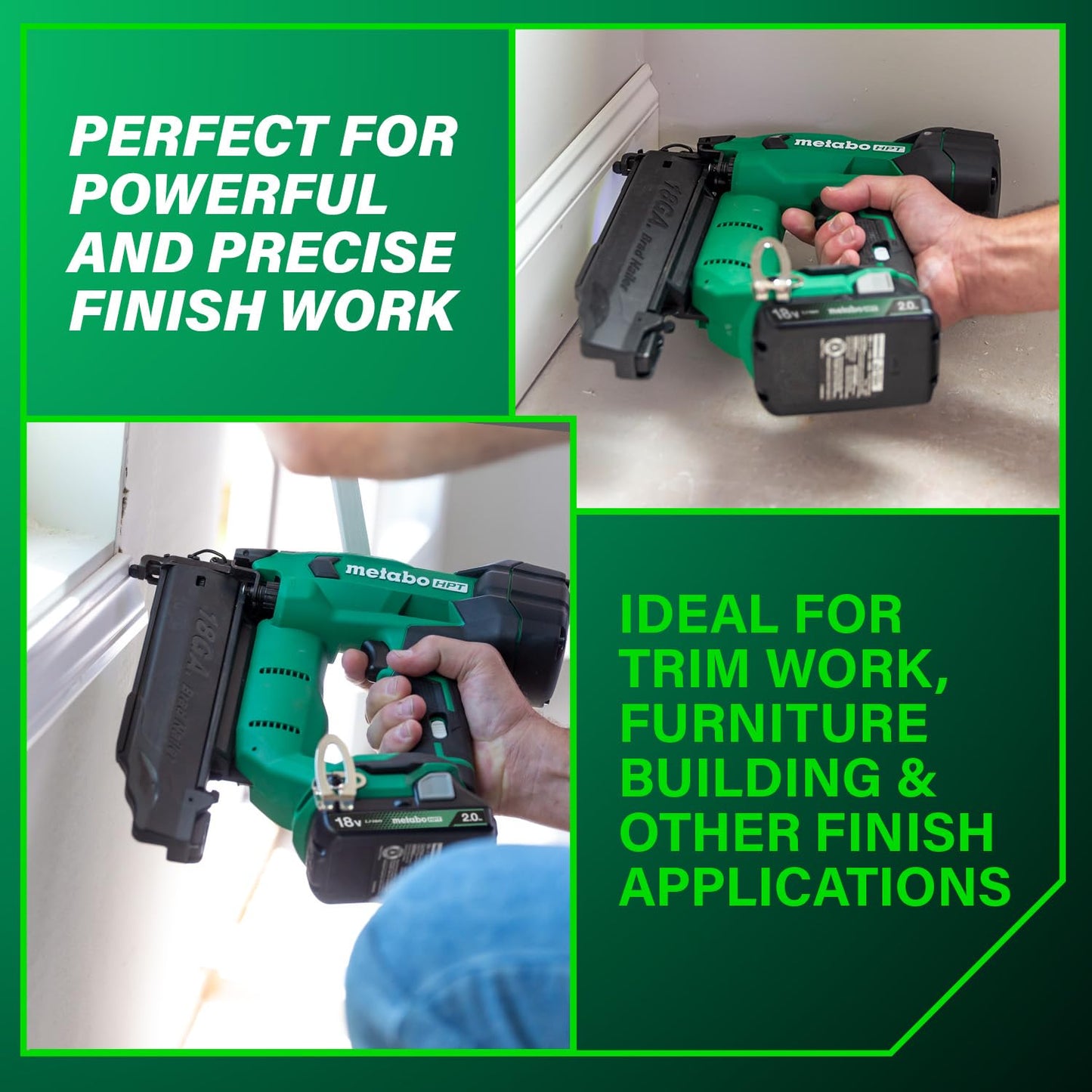 Metabo HPT 18V MultiVolt Brushless Compact Cordless Brad Nailer Kit, 18 Gauge Nailer with Power Tool 2.0Ah Lithium Ion Battery, Drives 5/8" to 2" Brad Nails, NT1850DFT