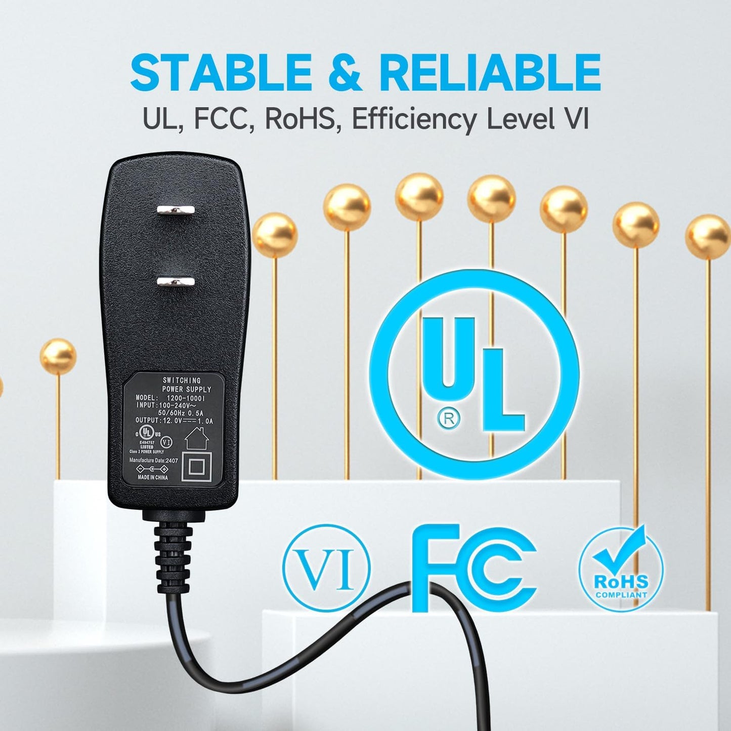 ANLINK 2 Pack 12V 1A 1000mA 10ft 8 12W Power Supply Adapter with Tips, Adaptor AC to DC Adapter Cord for LED Strip
