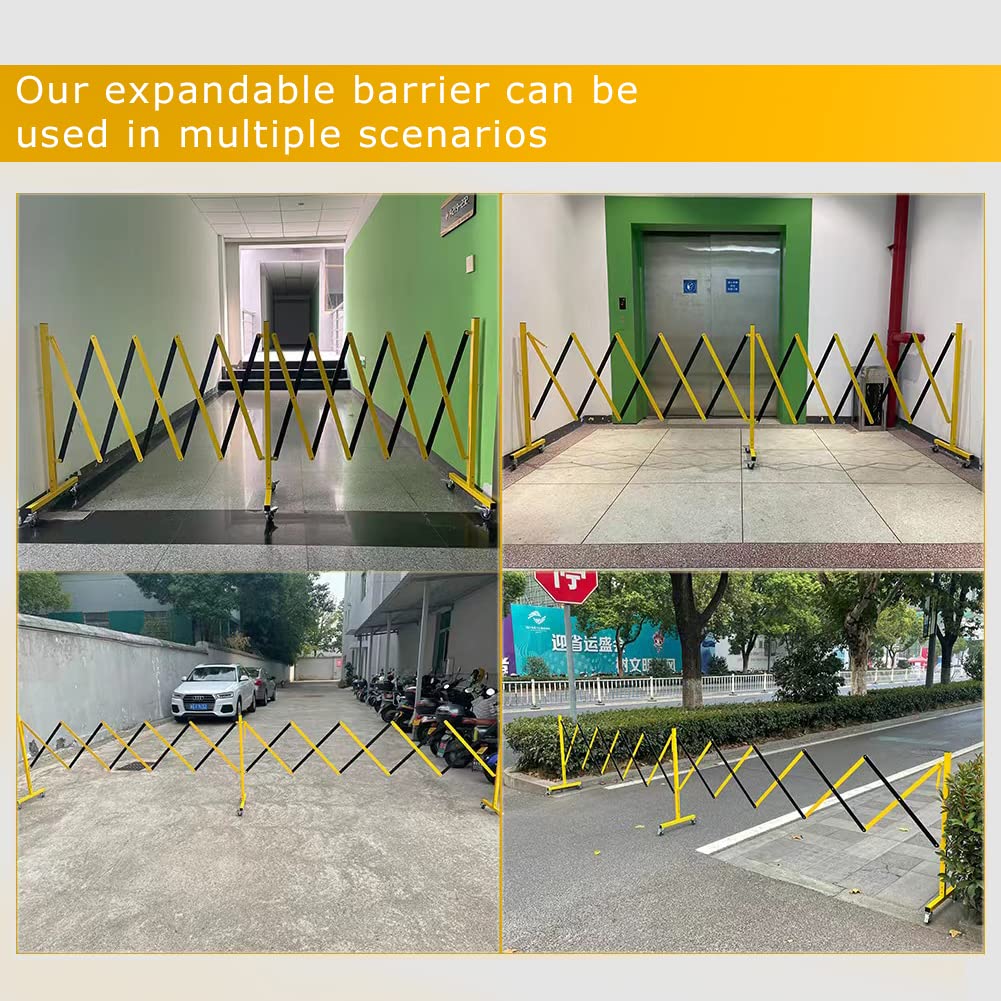 GYMTIME Industrial Expandable Metal Barricade, 16 Feet, Easily Assembled Safety Barrier with Casters, Flexible Mobile Retractable Gate, Adjustable Traffic Fence