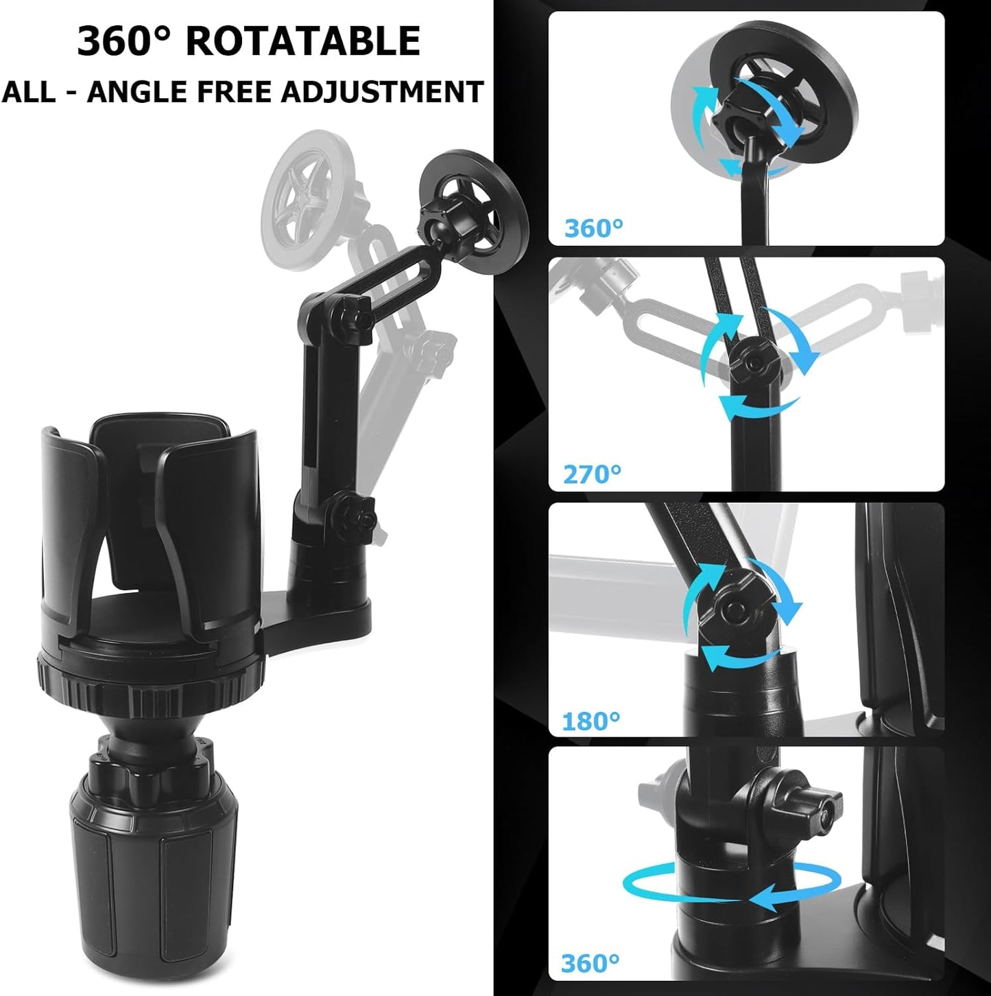 2.68-4.33" 360 N52 Frani Car Cup Holder Expander with Magnetic Phone Mount - Adjustable Insert Fits Holders, Adjustable