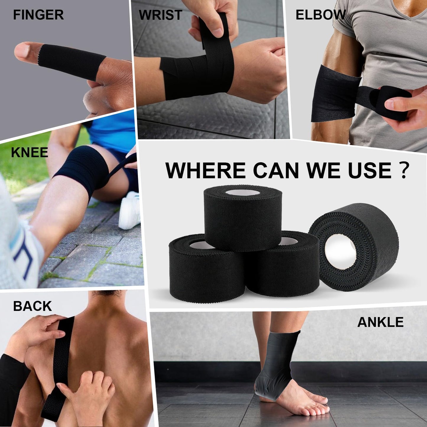 CHMI Athletic Tape,Black Sports Tape (20 Pack), 200 Yards Rolls Very Strong Easy Tear NO Sticky Residue Best Tape for Gymnastics Climbing Bat Injuries Medical (1.5 Inch X 200 Yards).
