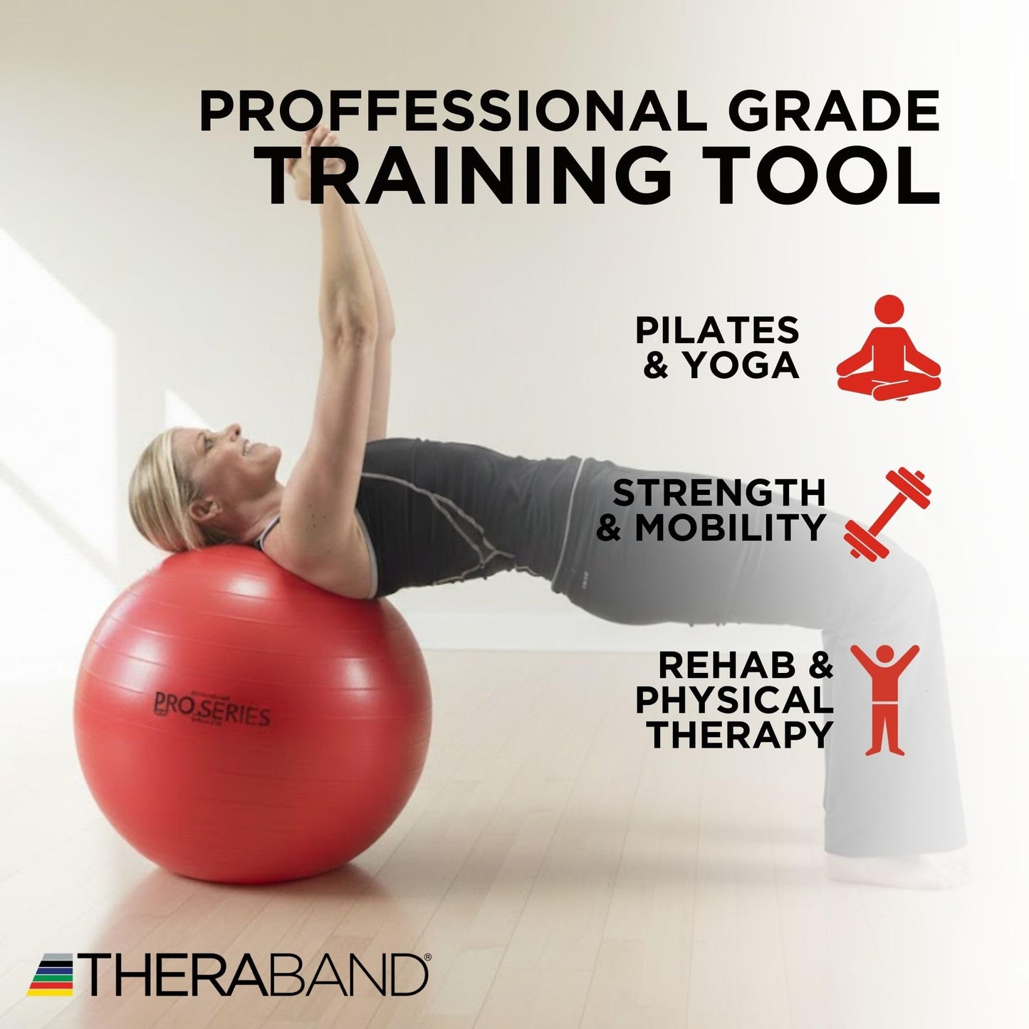 THERABAND Pro Series Exercise Ball, 22" Red Stability Ball for 5'1"–5'6" Users, Anti-Burst Yoga & Pilates Ball, Balance & Core Trainer, For Athletes Fitness at Gym & Home