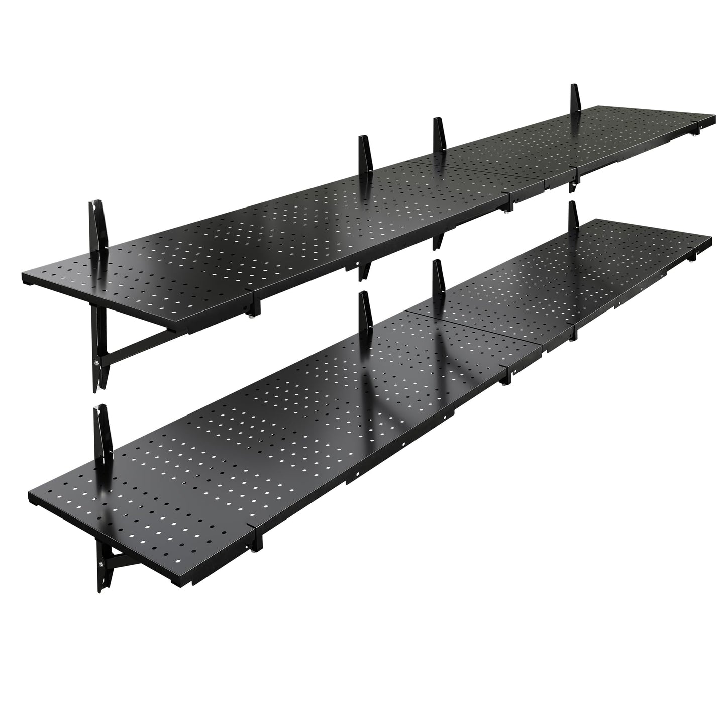 FLEXIMOUNTS 2-Pack 1x6ft Garage Shelving 14-inch-by-68-inch Perforated Wall Shelf, Heavy Duty Garage Storage Rack with 1400 lbs Load Capacity, Wall Mounted Organization System for Tools, Heavy Bins