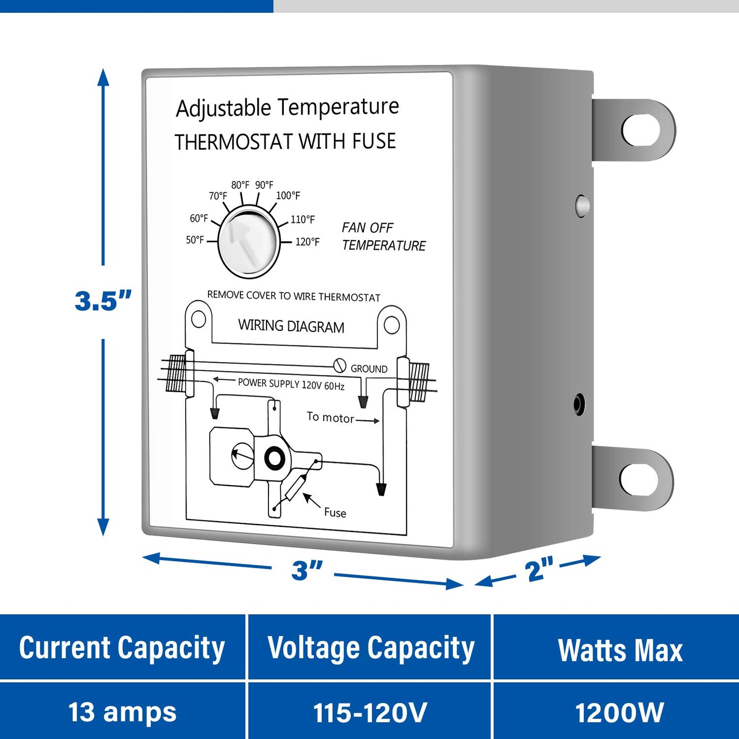 Simple Deluxe 18 Inch Wall Mounted Shutter Exhaust Fan with Temperature Controller and Power Cord Kit, Aluminum, 1400 RPM, 2000 CFM, for Greenhouse, Attic, Garage, Louvered Vent, Plant, Silver