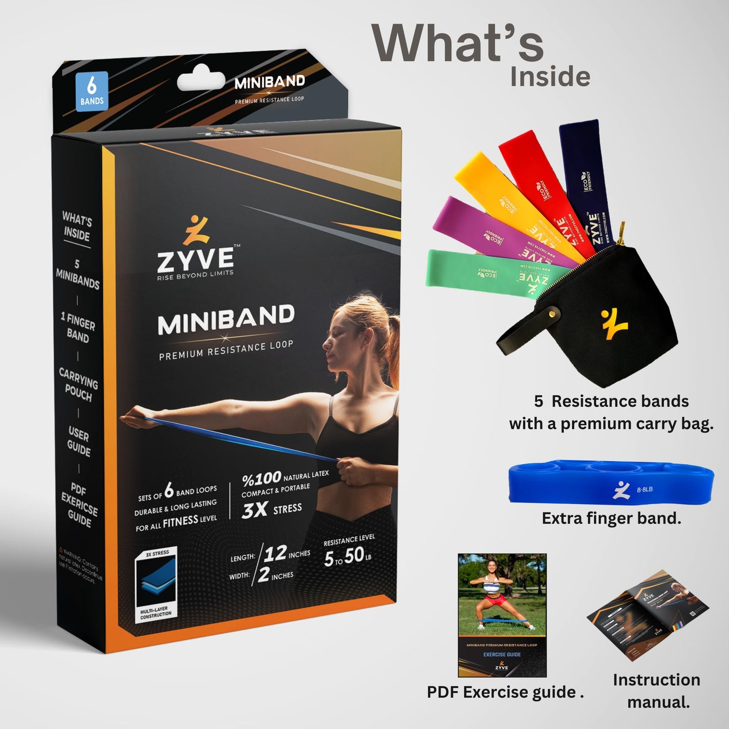 ZYVE Resistance Bands Set for Women & Men –12" Heavy Duty Natural Rubber Exercise Loop Bands for Legs, Glutes, Strength Training, Stretching, Physical Therapy, Home Workouts-Pack of 5 with Carry Pouch