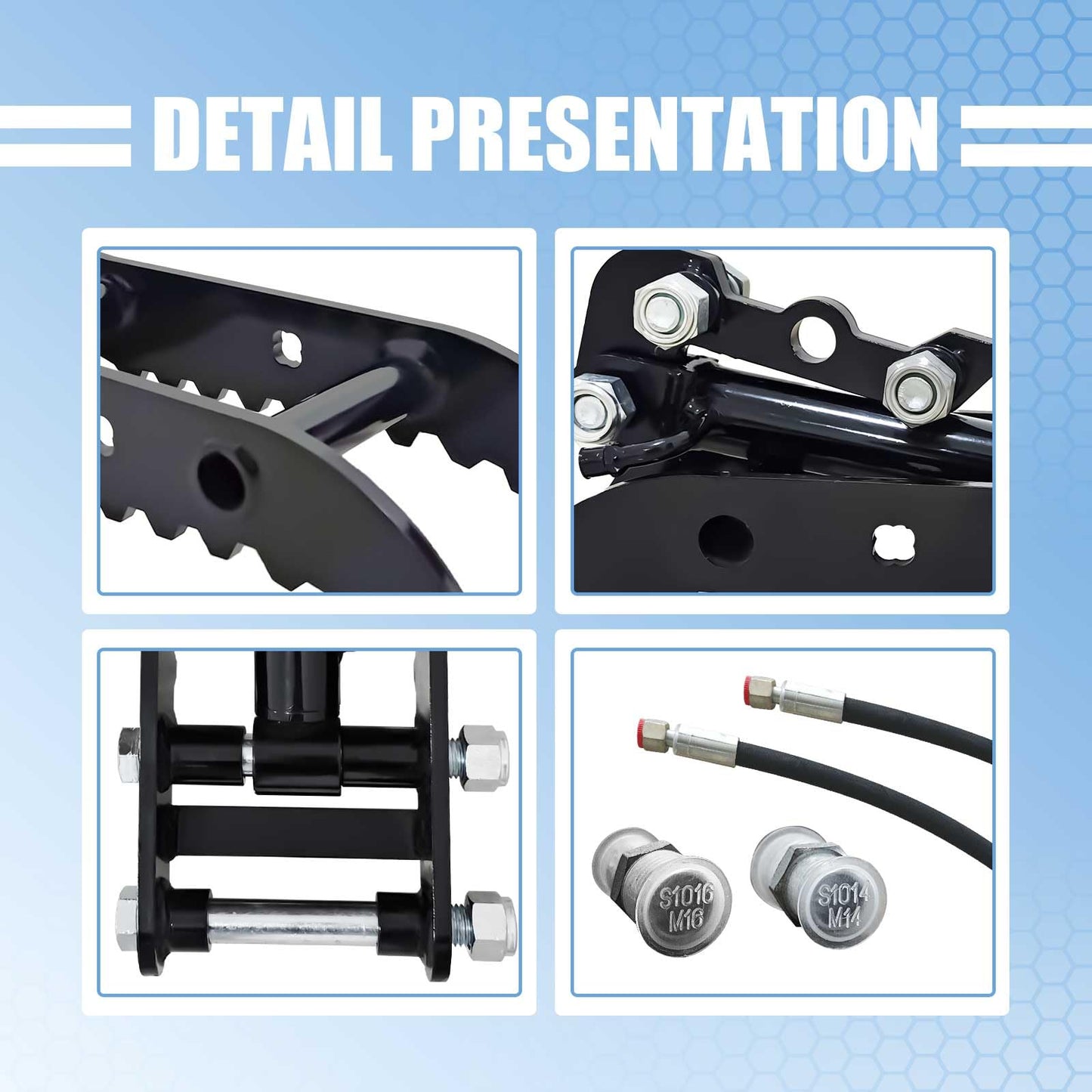 Hydraulic Thumb Clip Attachment 3-Holes for Mini Excavator Small Digger Crawler Small Digger Attachments fit Most of up to 2 tons, with2* M14 Hoses and Converters, Black