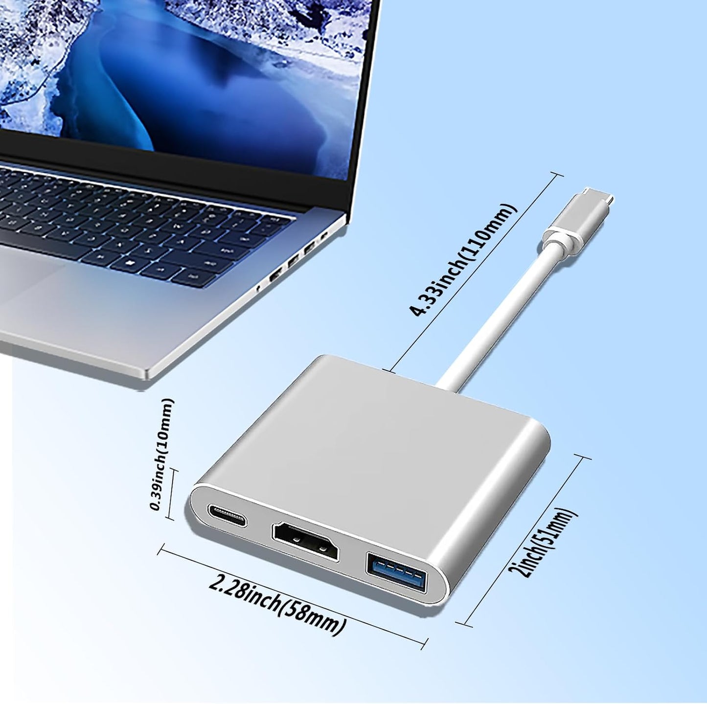 VGE 3-in-1 Usb3.0 4K HD,5.0Gbps 100W USB-C to HDMI Hub, USB C Adapter to Ultra High-Speed Data Transfer, PD Charging