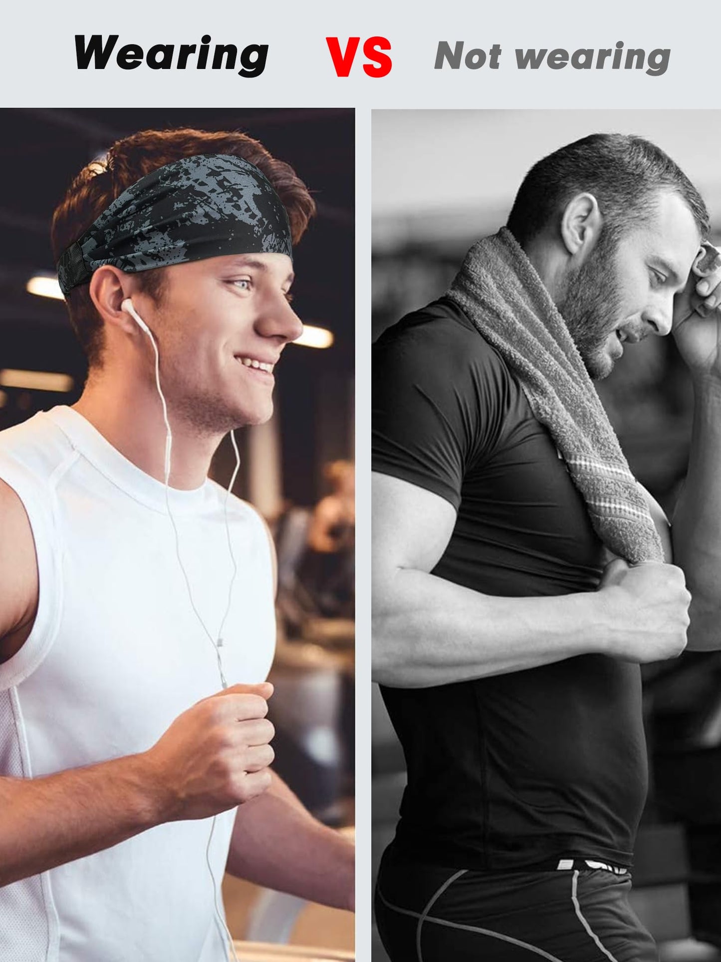 AWUMBUK Men's Sports Headbands, Absorbent Stretchy Sweatbands 5 Pack for Workout, Football, Running, Cycling, Fitness