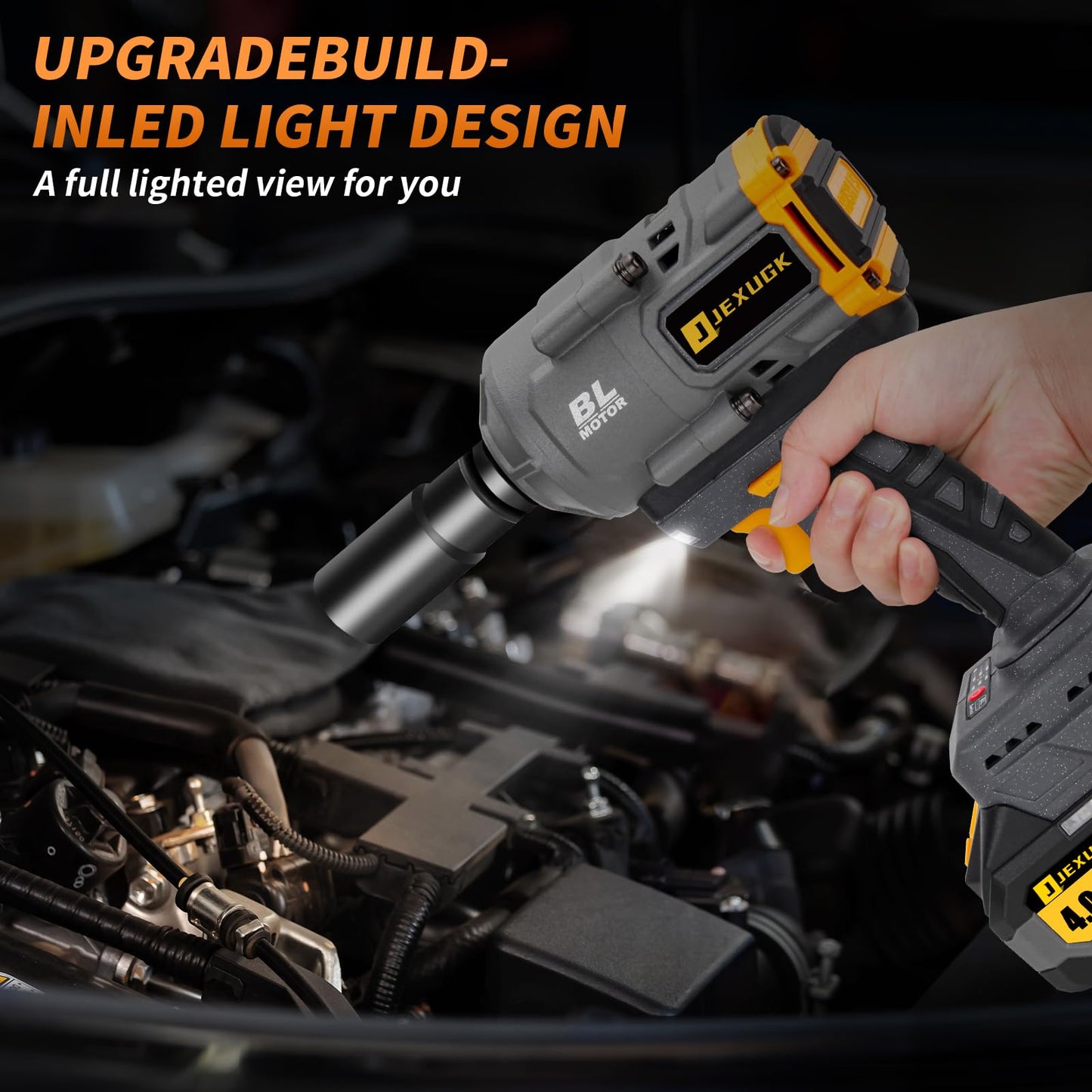 JEXUGK 1500Nm Impact Wrench, 1/2" 1107ft-lbs Cordless Impact Gun with 2 x 4.0Ah Battery, 21V High Torque Power Impact Driver with 6 Sockets,Pistola Llave De Impacto for Truck RV Car Heavy Construction