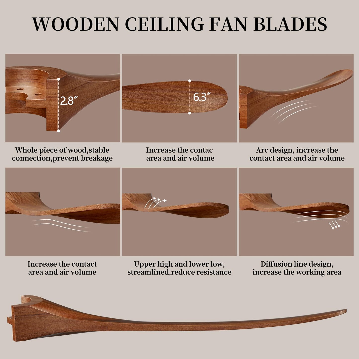Obabala 70" Outdoor Ceiling Fan with Light and Remote, Solid Wood 3-Blade Ceiling Fan with DC Motor for Patio and Farmhouse, Dark Walnut
