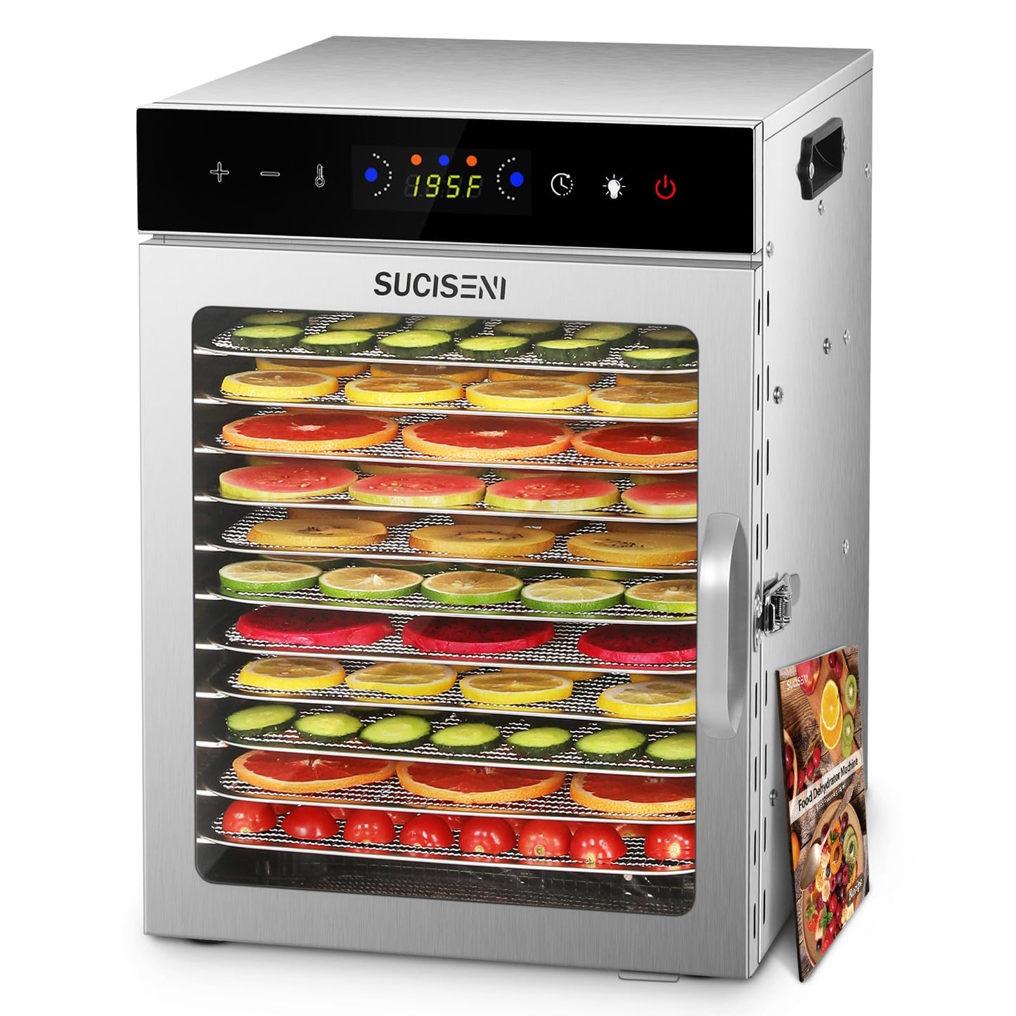 Food Dehydrator Machine 12 Stainless Steel Trays 1000W Meat Dehydrator for Home Use, 24H Timer & 195℉ Temperature Control Food Dryer for Jerky Fruit Herbs Mushroom Dog Treats