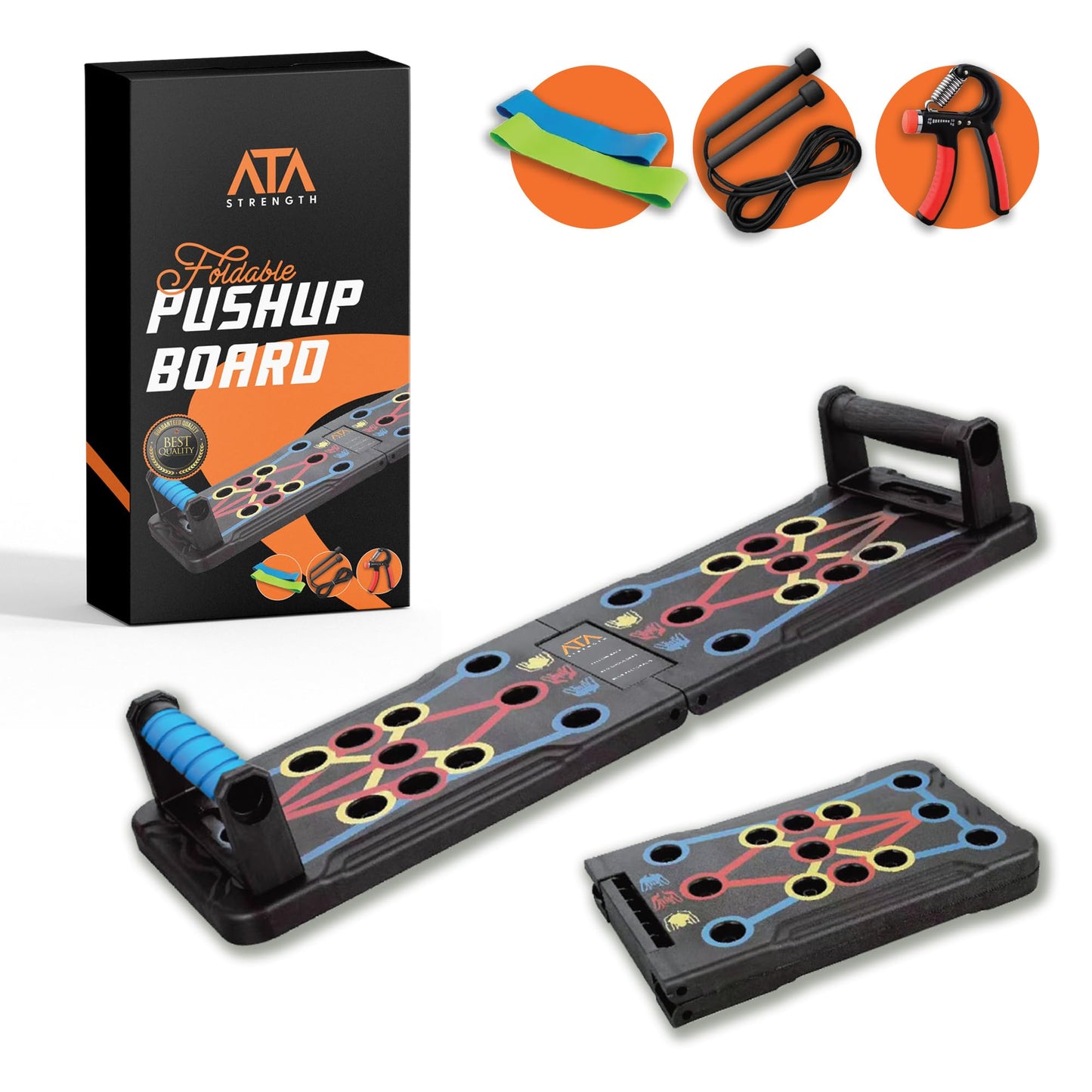 ATA-Strength Heavy-Duty 15-in-1 Foldable Push Up Board gym gift for men and women with Adjustable Grip Strengthener, skipping Rope, and 3 Resistance Bands Comprehensive Home Workout System for Targeted Muscle Training and Enhanced Grip Strength