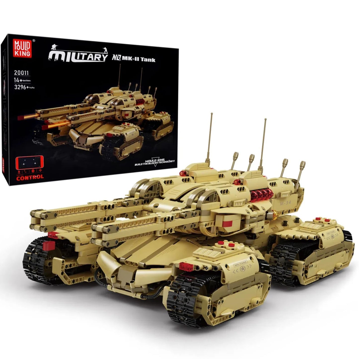 Mould King 20011 Technology MOC Building Block Tank, Remote Control Rechargeable Military Mammoth Tank, RC Tank Model Kits for Adult, 3296 Pieces