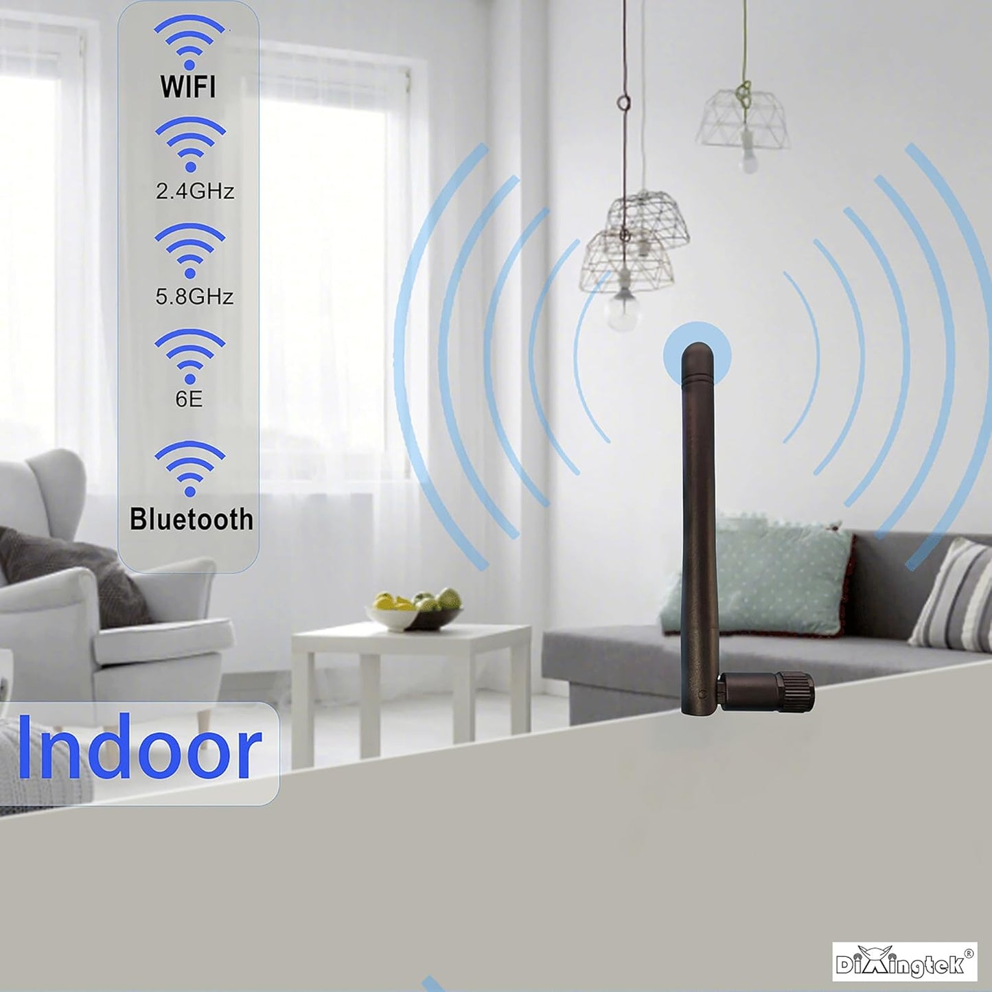 Dixingtek 6E 2.4GHz 5GHz 6GHz 2-Pack WiFi Tri-Band Bluetooth RP SMA Male Antenna, Compatible with WiFi Router Camera