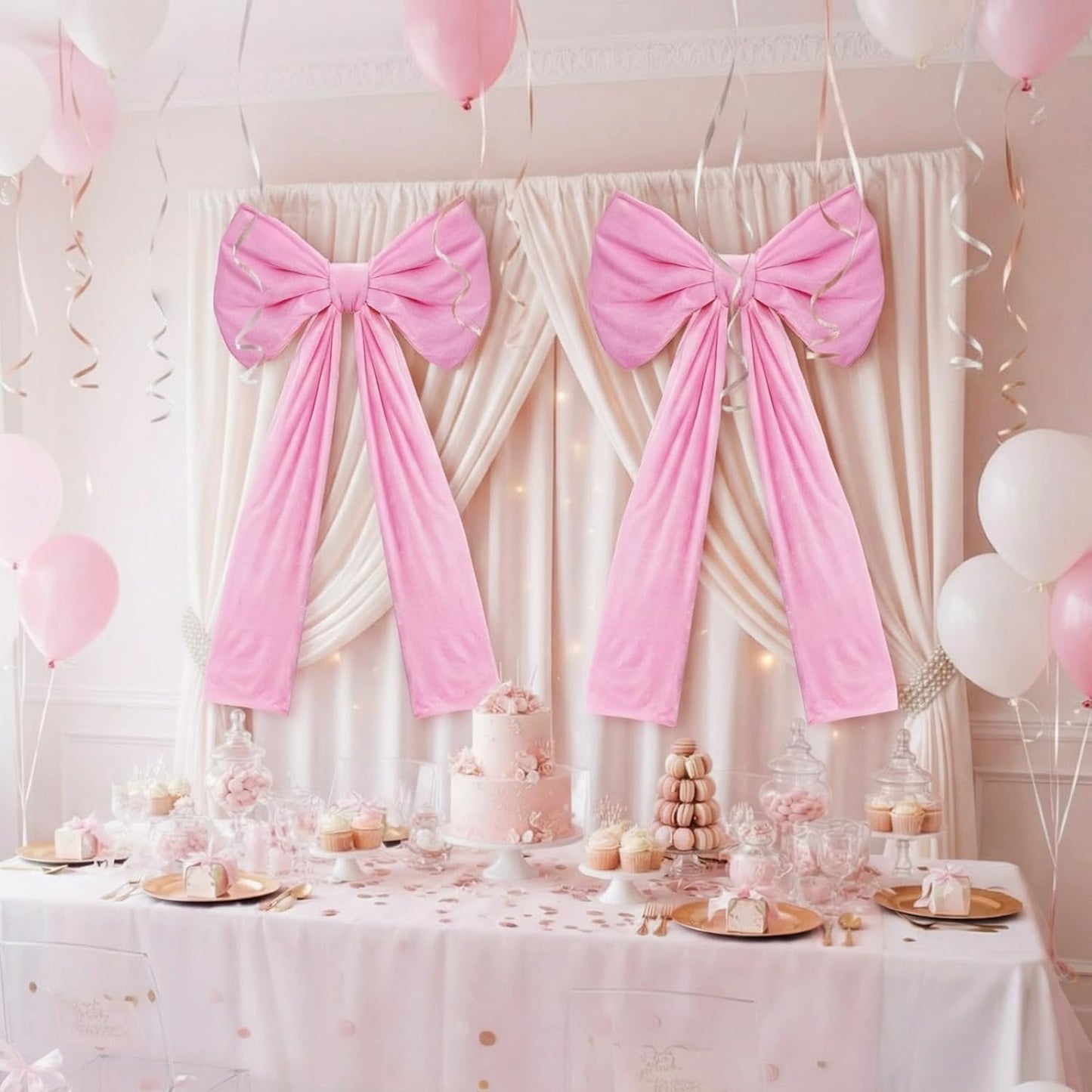 Skiennix Large Pink Velvet Bows - 24 x 52 Inch Christmas Tree Topper & Wedding Decor