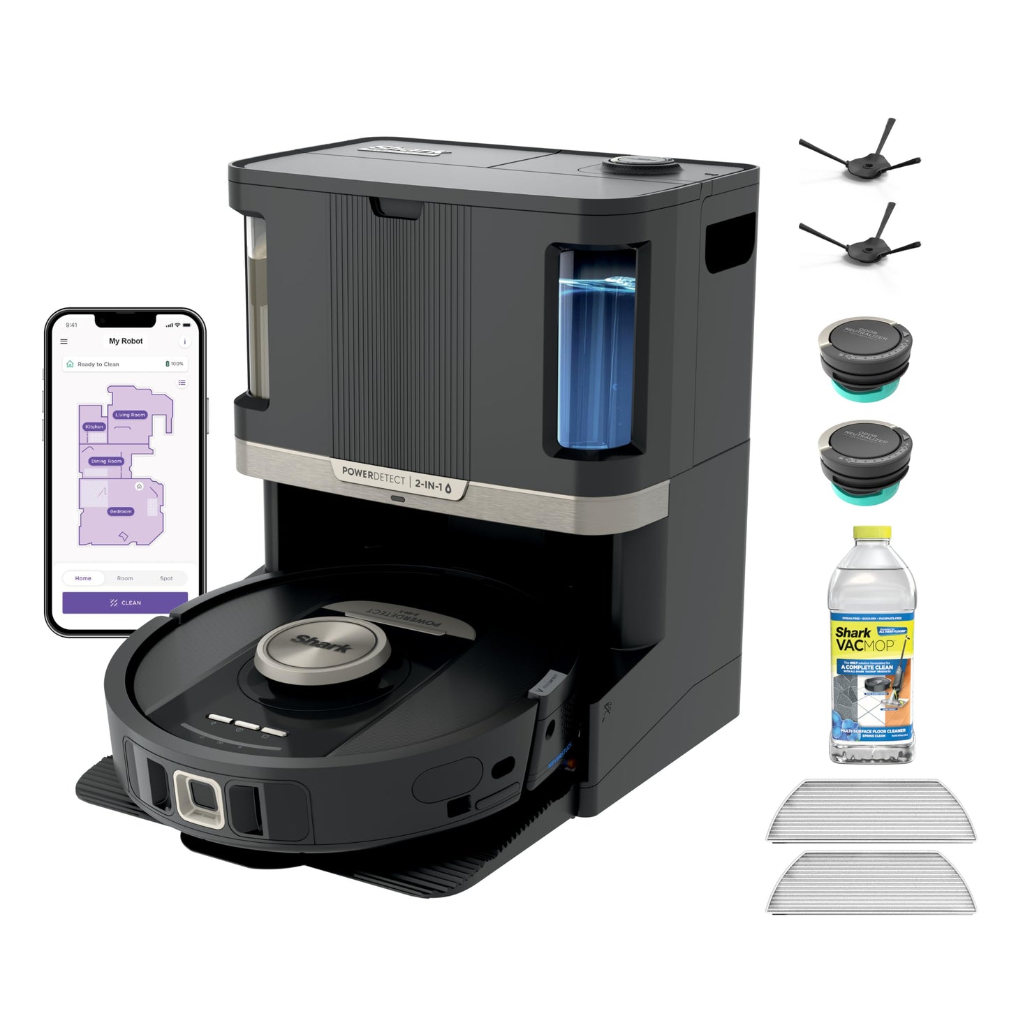 Shark Robot Vacuum & Mop Combo, PowerDetect NeverTouch Pro, Self-Emptying, Self-Refill with Self-Clean Pad Wash & Dry, 60-Day Debris Capacity, 30-Day Refill Tank, 5 Technologies, Black, AV2800ZEBK