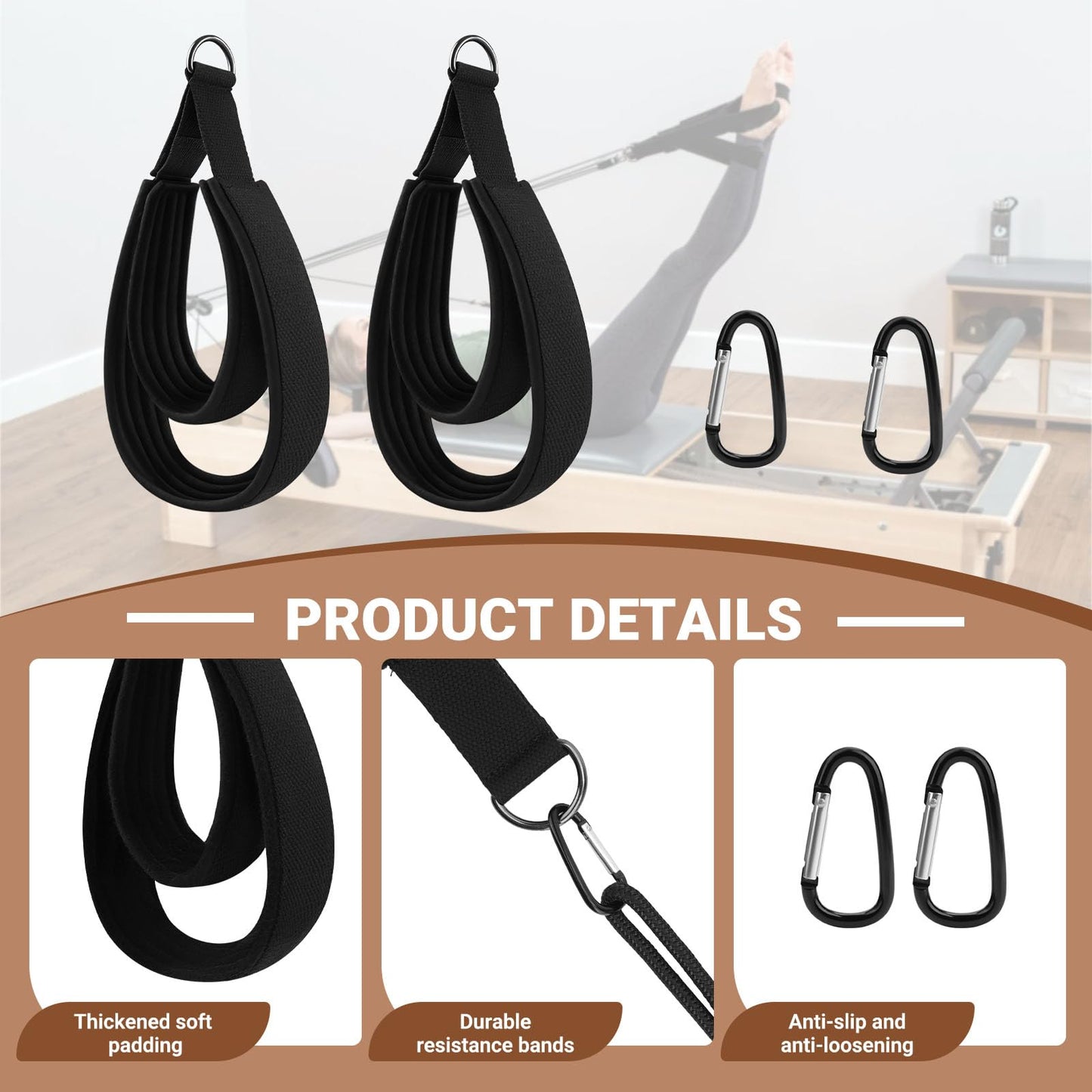 YIBEICO Padded Double Loop Kit for Balanced Body Pilates Reformer, Straps with D Rings for Studio, for Clinical, for Allegro 1 Pilates Reformers Equipment