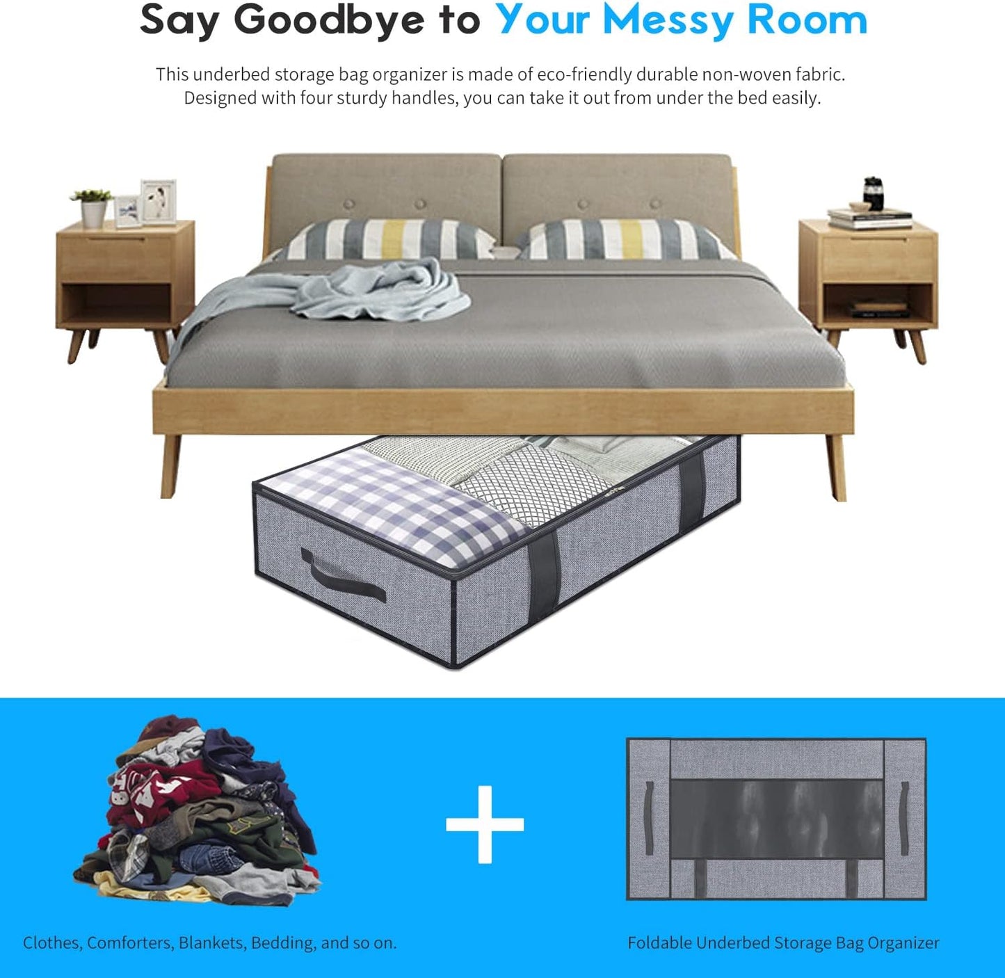 Onlyeasy Foldable Underbed Storage Bags - Breathable Organizer for Blankets & Clothes | 2 Pack, Linen-like Grey, 39.4x19.7x5.9 in