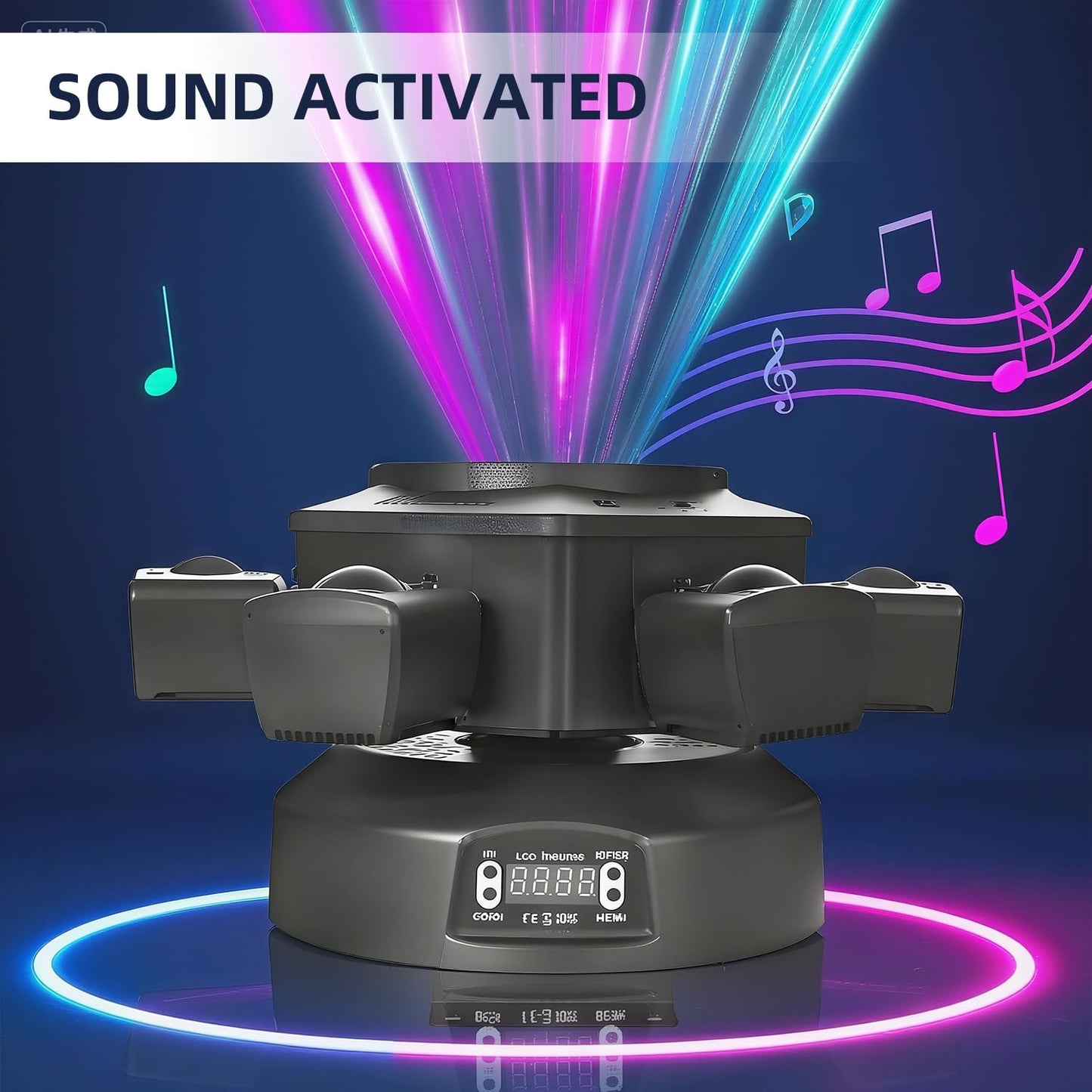 Uponelite Moving Head DJ Lights, 6 Arms Party Fixtures with Light Strip, 150W RGBW 4 in1 LED Stage Lights, DMX512 & Sound Activated Rotating Light, for Parties Disco Club Bar KTV Wedding