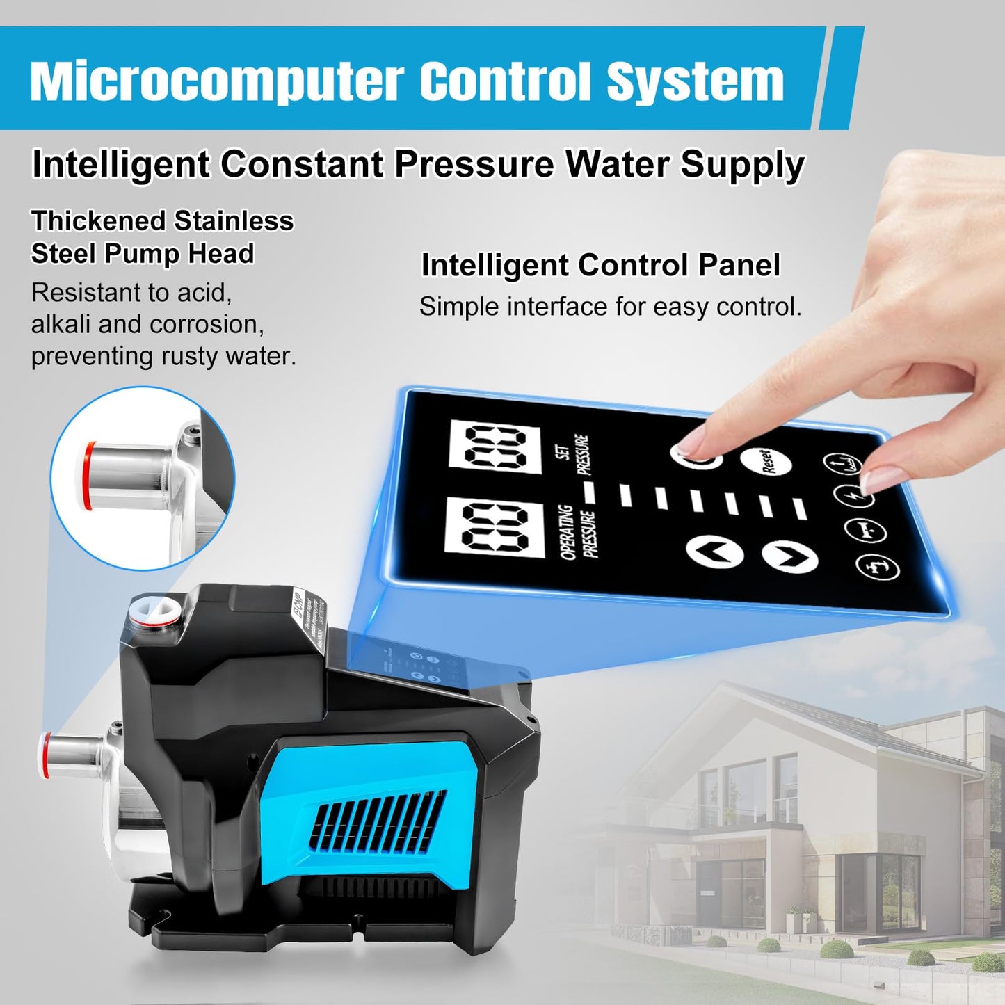 FCNP 1HP 80PSI Whole House Variable Speed Automatic Water Pressure Booster Pump,Integrated Self-Priming,Low Noise,Variable Speed Constant Pressure Smart Pump for Home House Villa Apartmen