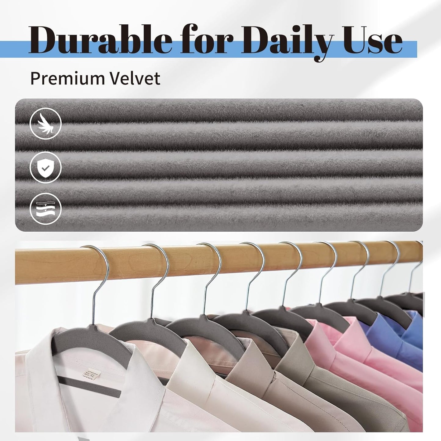 Smartor Velvet Hangers - Space-Saving Non-Slip Clothes Hangers with Tie Bar | 20-Pack in Grey