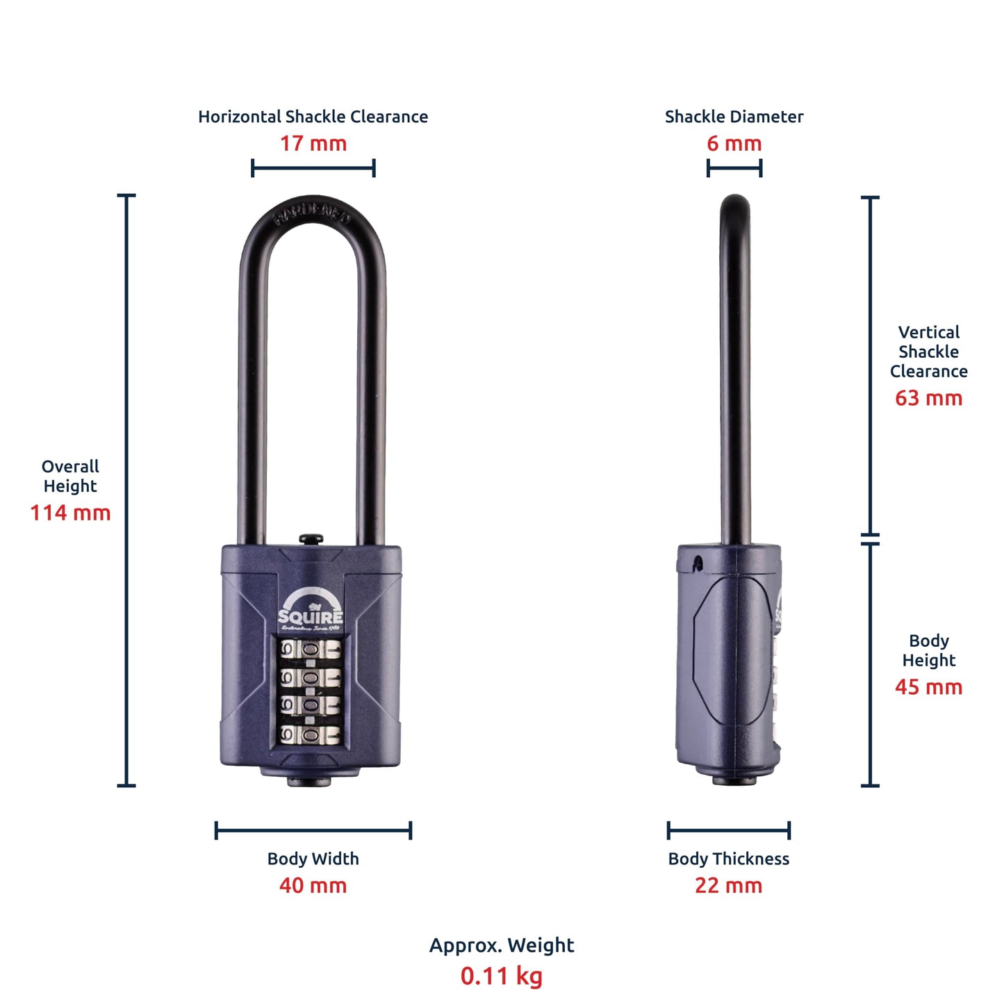 Squire Heavy Duty Padlock (CP40/2.5) - Toughest Extra Long Shackle - 4 Wheel Combination Padlock - Alloy Steel for Corrosion Resistance - Weatherproof Lock for Home, School & Shed (Blue, 40 mm)
