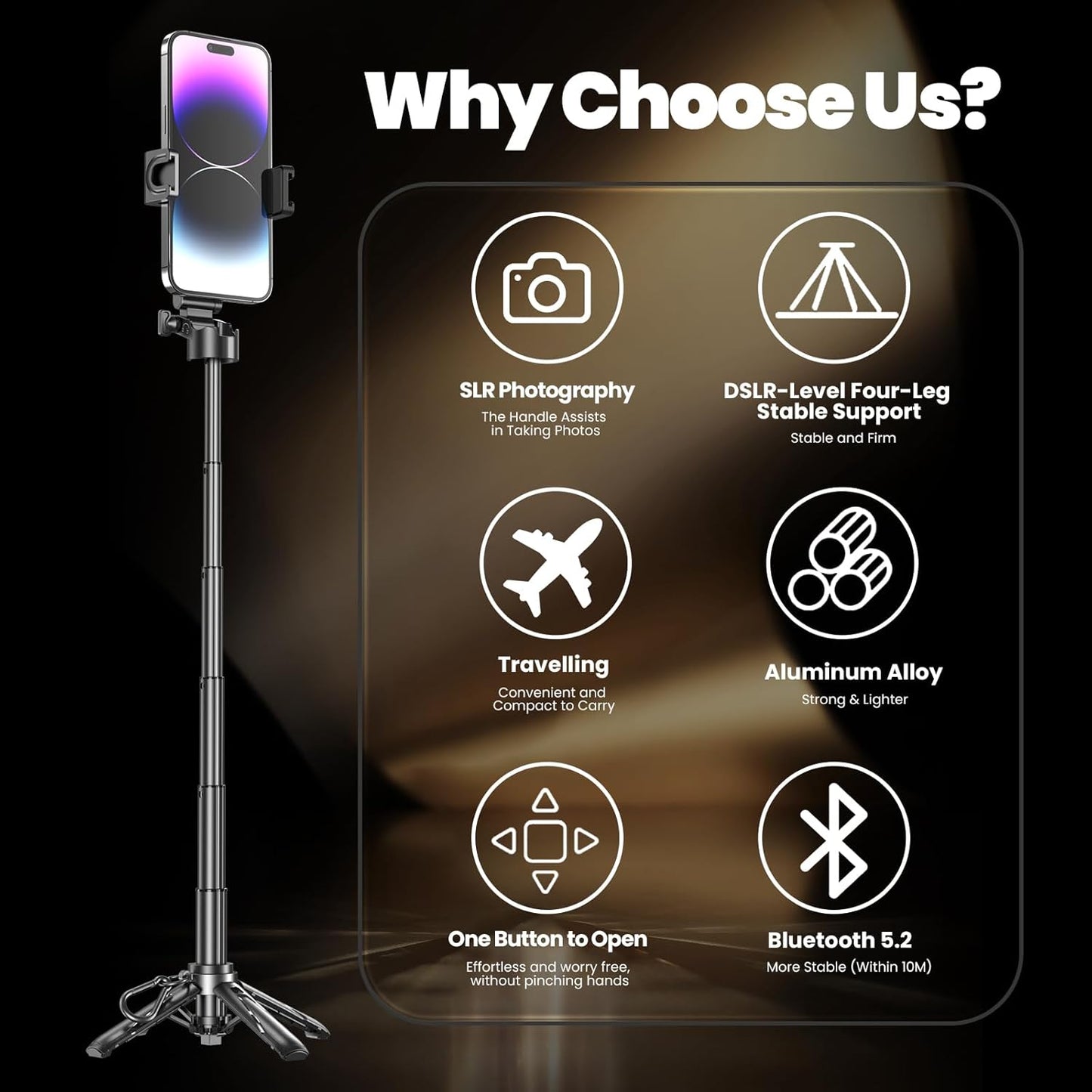 Busdebon 4 1 360 Commuting in Mini Selfie Stick for iPhone, Portable Compact Pocket Selfie Stick Tripod with Bluetooth
