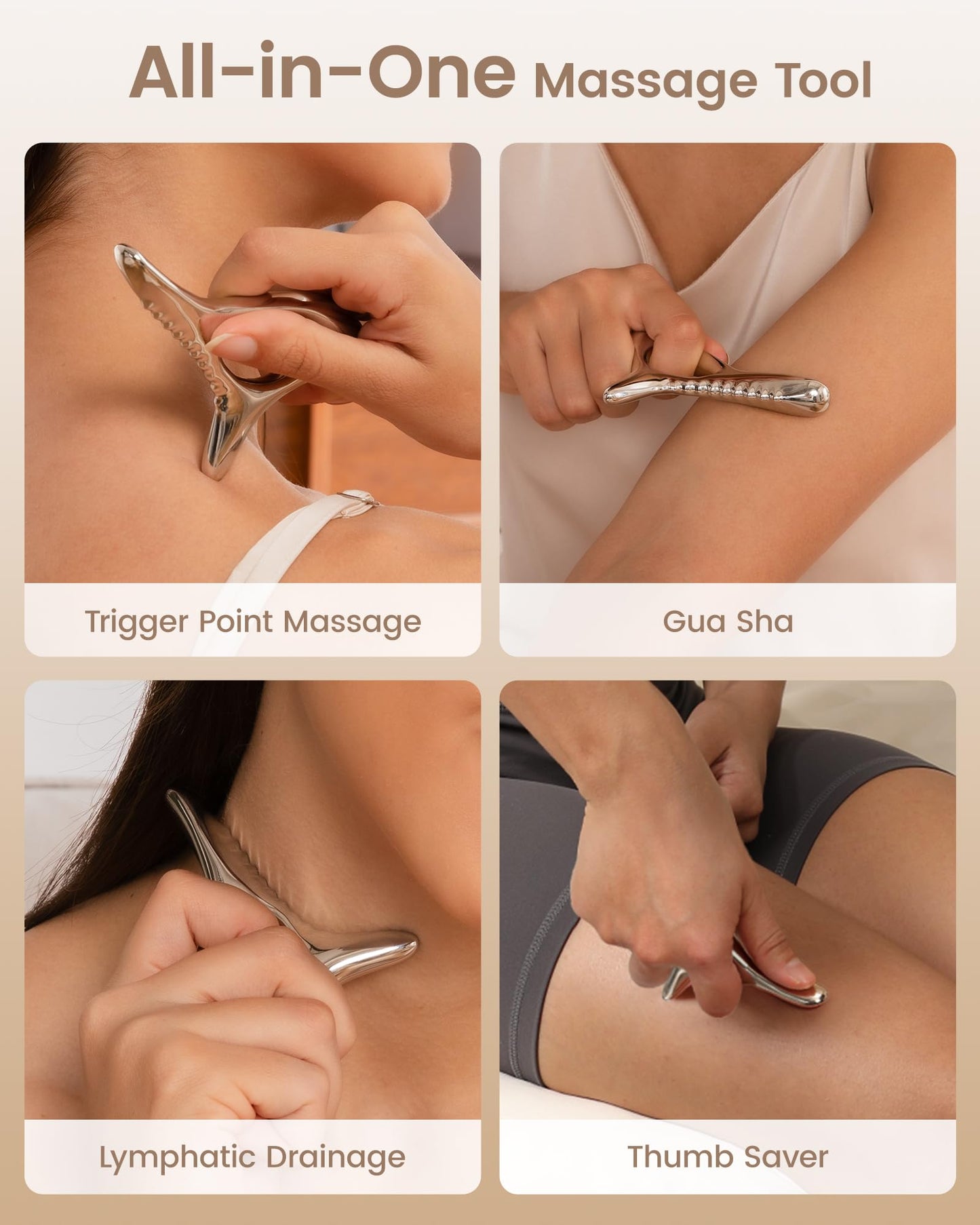 lifechill Trigger Point Massage Tool for Deep Tissue, Muscle Scraper Tool for Fascia Release, Metal Body Gua Sha Tool, Lymphatic Drainage Massager, Thumb Saver,Scar Tissue Massage,Acupressure Tool