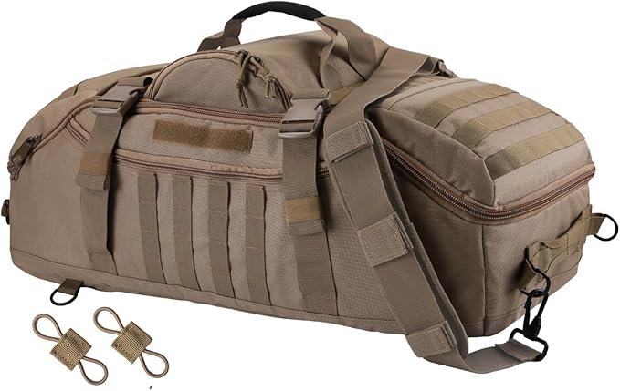 55L Large Travel Gym Duffle Bag Military Tactical Backpack, Army Pack 3 Day Bug Out Bag Rucksack for Outdoor Sport Hiking Camping with Molle System, Coyote