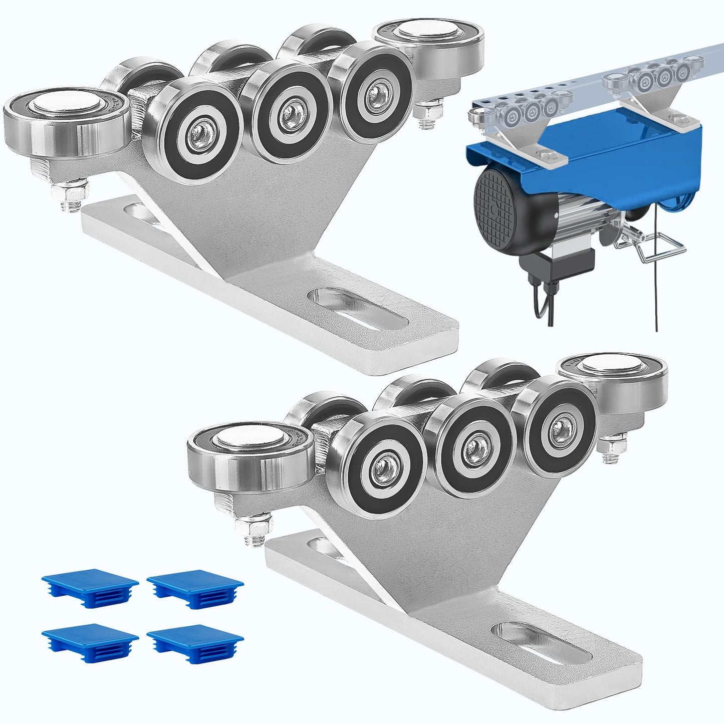 LookFox Hoist Trolley, 6+2 Wheel Unistrut Rollers - Anti-Lock & Anti-Fall, Electric Unistrut Trolley, Use with All 1-5/8" Wide or Taller Strut Channel, for Garage/Industrial Hoist Silent Systems