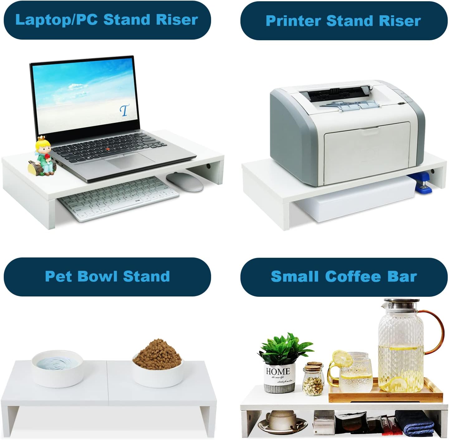 20 inch TEAMIX White Monitor Stand Riser, Wood Desktop Stand for PC/TV/Laptop/Printer, White Monitor Riser