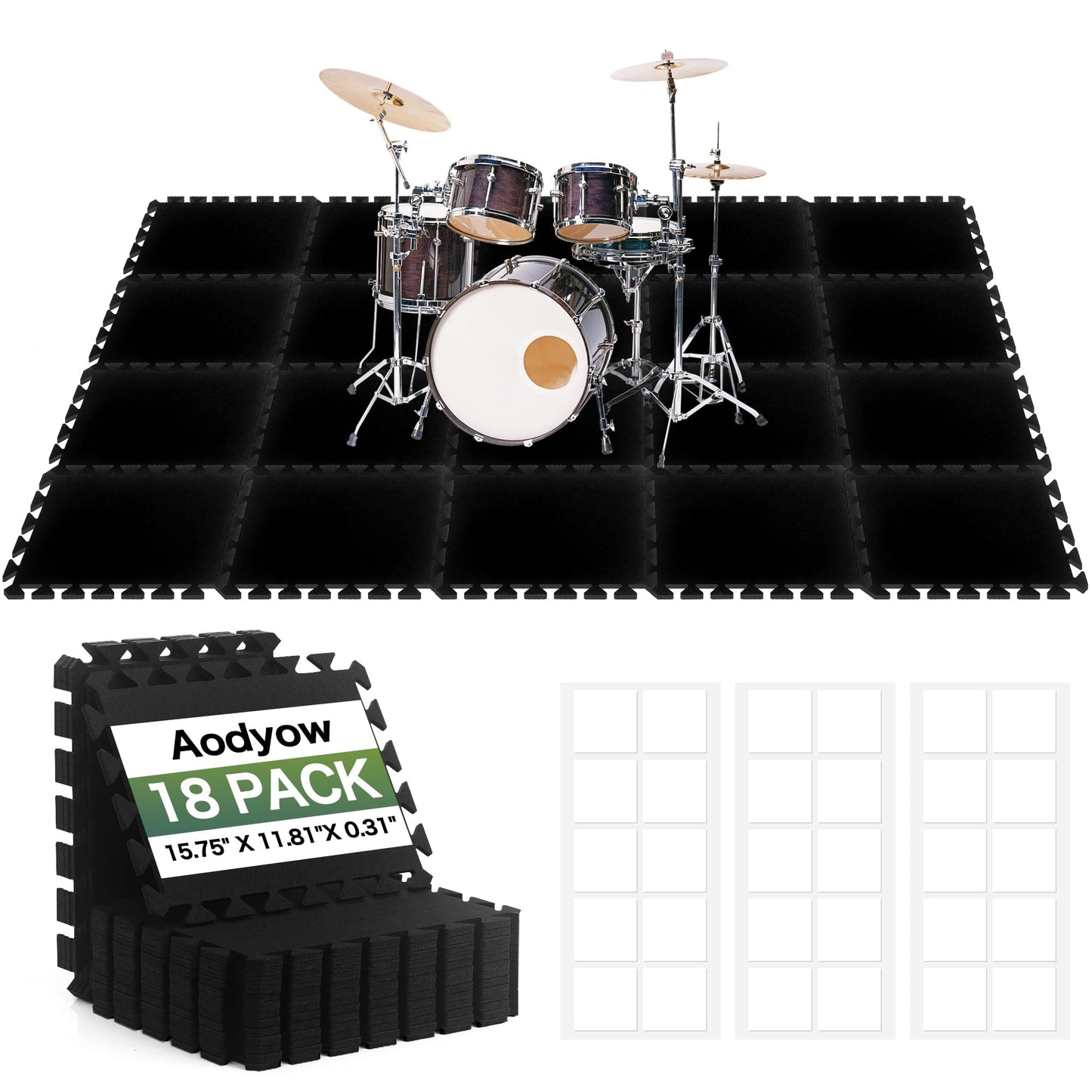 18 Pcs Sound Absorbing Interlocking Floor Mats Pads, 15.7" x 11.8" x 0.3" sound absorbing rug, Non-Slip Anti Vibration Sound Proof Puzzle Felt Padding, Piano Carpet Drum Rug for Music Studio
