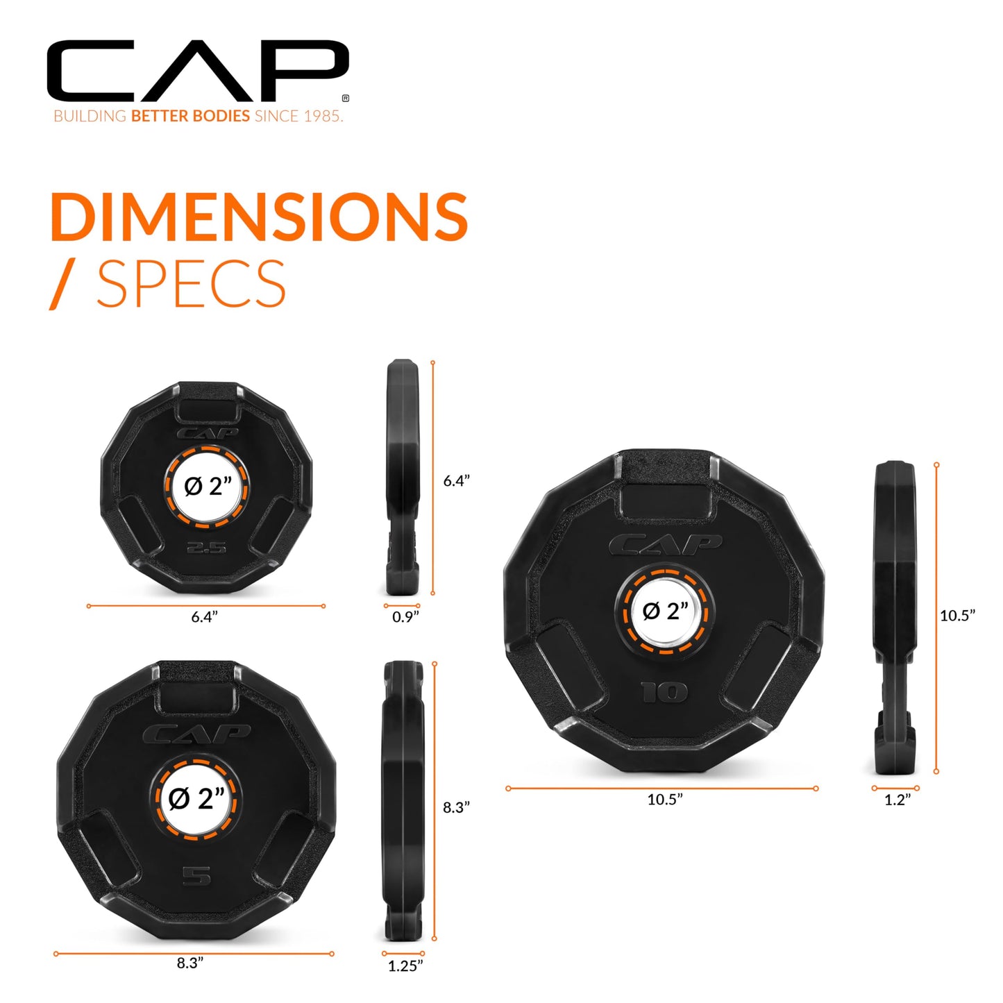 CAP Barbell 12-Sided Rubber Coated Olympic Weightlifting Grip Plates – SET (2.5 lb x 2, 5 lb x 2, 10 lb x 2)