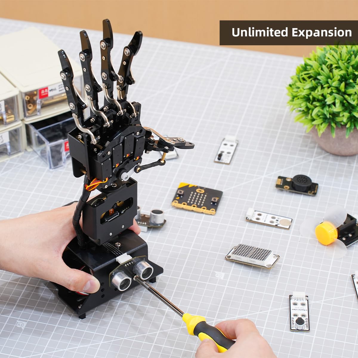 Robot Hand with Micro: bit V2 AI Bionic Robotic Hand Five Fingers Solely Movement Mechanical Arm DIY Smart Robot & Engineering Kits, Science/Coding/Programming Set