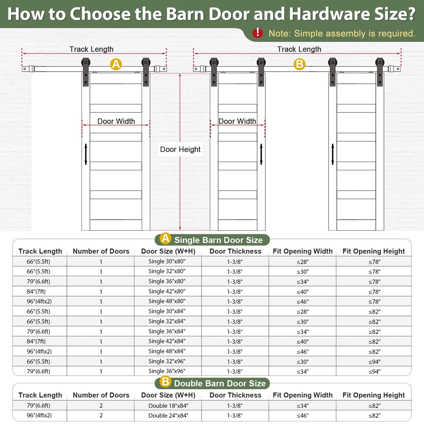 ROYMELO 42x80 Inch White Sliding Barn Door Slab with 7ft Hardware Kit Included, 5-Panel, MDF Wood Panel Covered with Water-Proof Scratch-Proof PVC Surface, Simple DIY Assembly