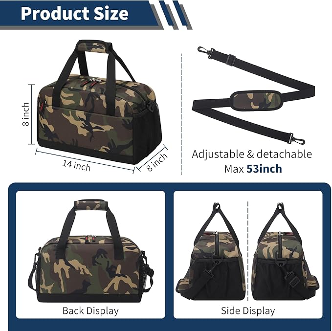 Small Gym Bag with Wet Pocket - 14 inch Mini Duffle Bag for Men & Women Lightweight Carry On Bag for Travel Sport - Camouflage